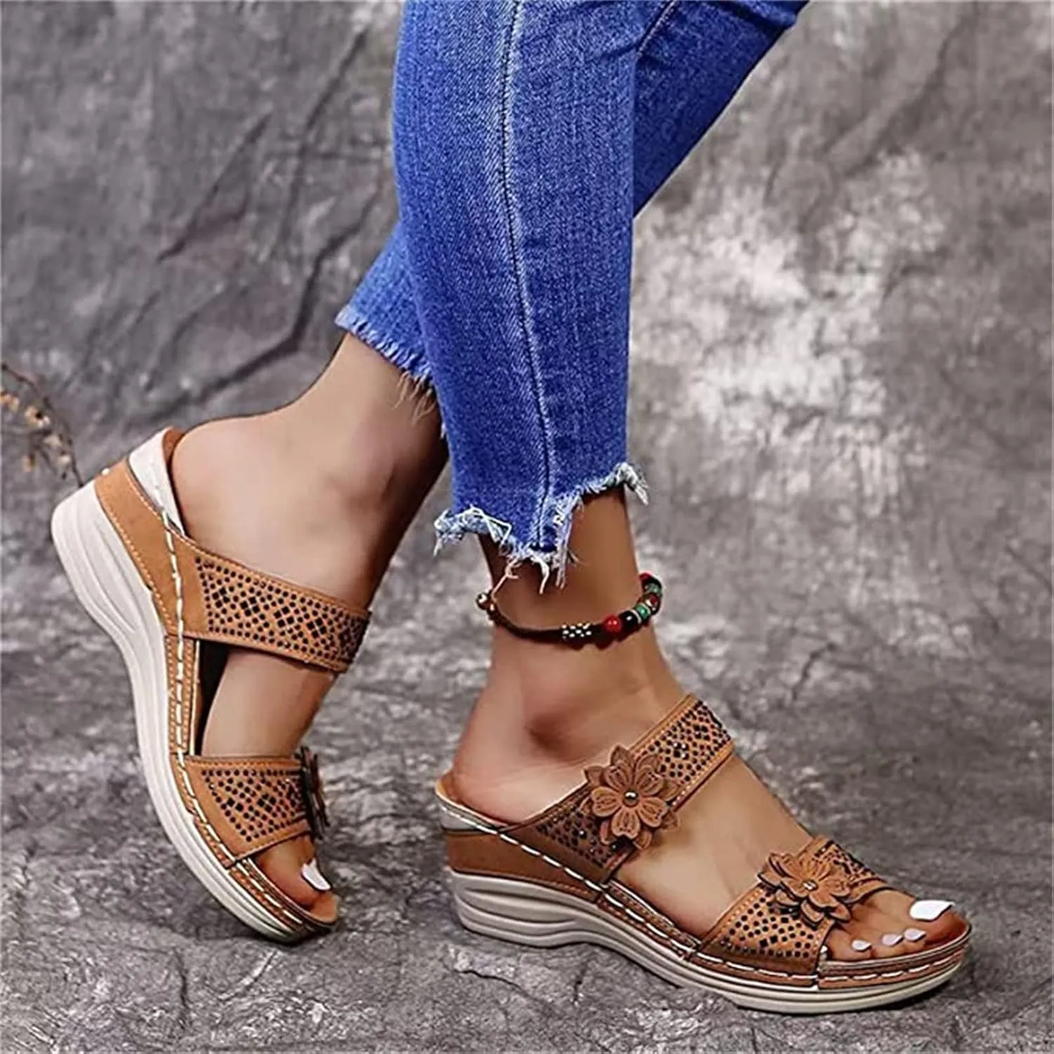 Ladmiple Sandals Women 2023 Fashion Floral Orthopedic Flip Flops with Arch Support Slippers Roman Casual Open Toe Sandal