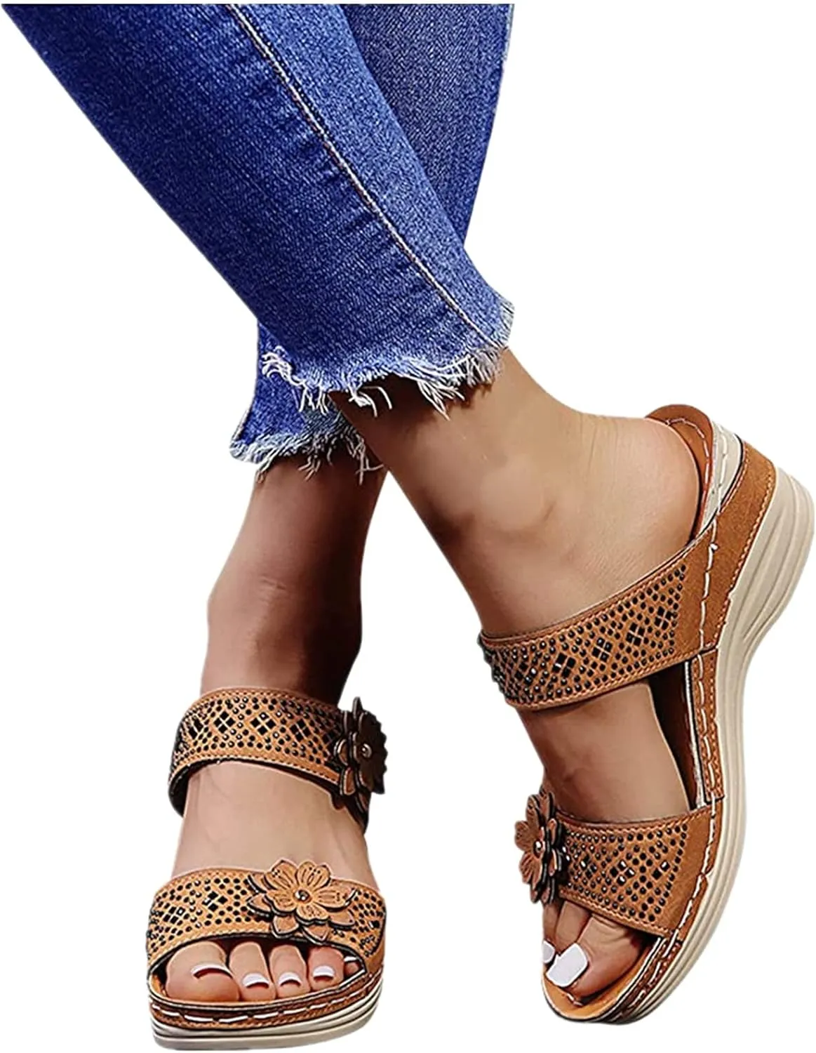 Ladmiple Sandals Women 2023 Fashion Floral Orthopedic Flip Flops with Arch Support Slippers Roman Casual Open Toe Sandal