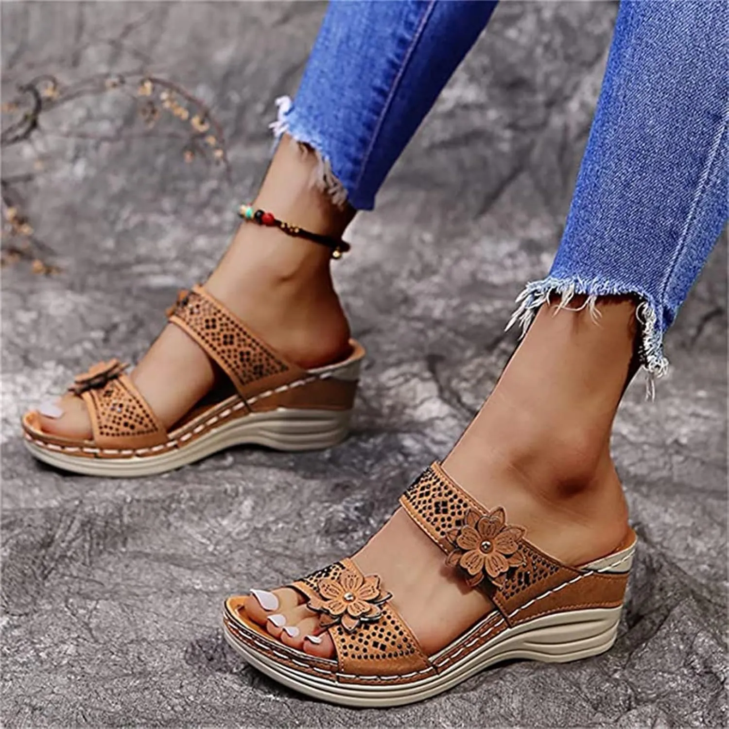 Ladmiple Sandals Women 2023 Fashion Floral Orthopedic Flip Flops with Arch Support Slippers Roman Casual Open Toe Sandal