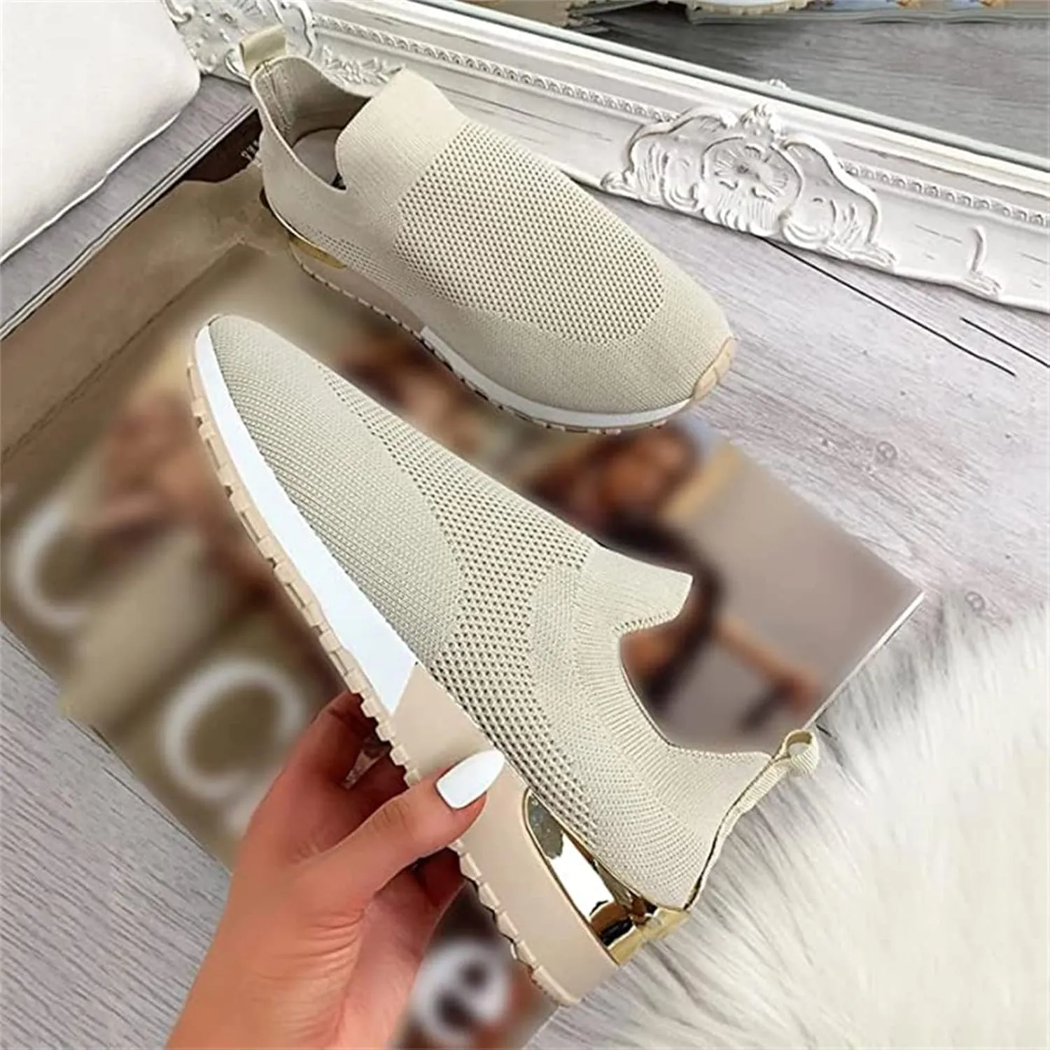 Ladmiple Walking Shoes Women Comfort Slip On Sneakers Breathable Lightweight Non Slip Mesh Gym Running Workout Shoes