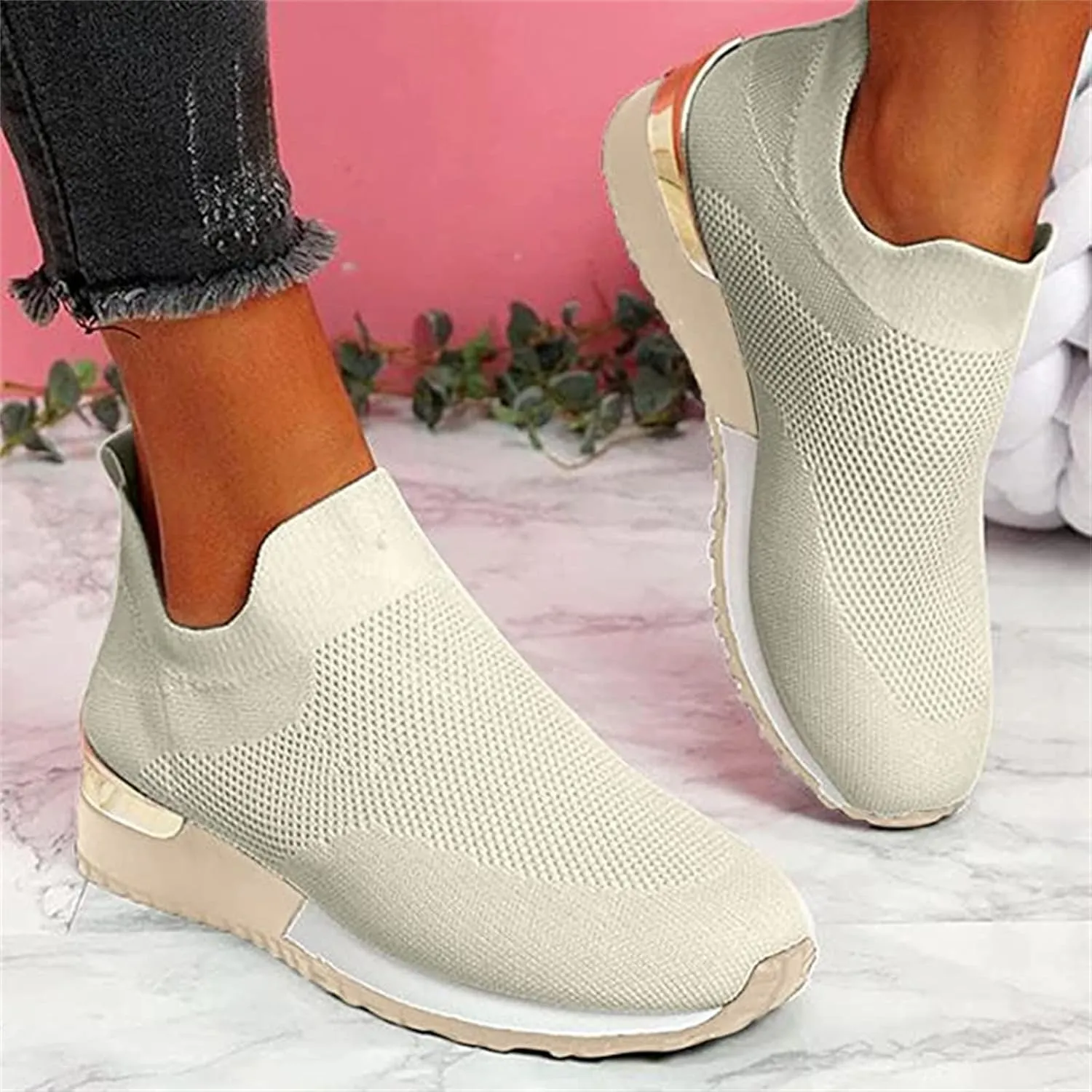 Ladmiple Walking Shoes Women Comfort Slip On Sneakers Breathable Lightweight Non Slip Mesh Gym Running Workout Shoes