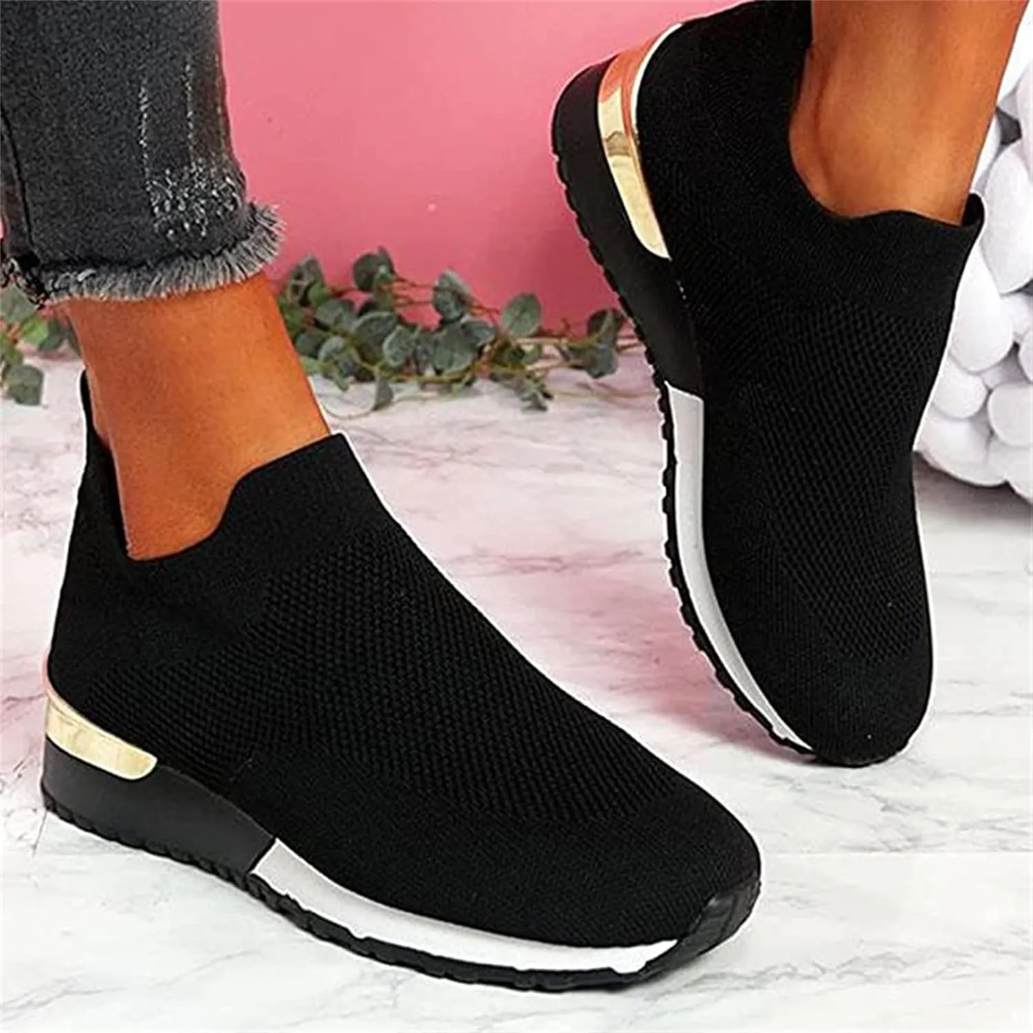 Ladmiple Walking Sneakers For Women Wide Width Tennis Shoes Slip On Memory Foam Non Slip Athletic Running Gym Sneakers