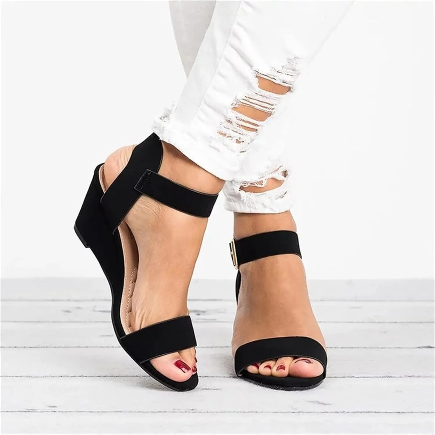 Ladmiple Wedge Sandals for Women Dressy Casual Summer Ankle Strap Open Toe Low Heel Platform Espadrilles Slip on Sandal
