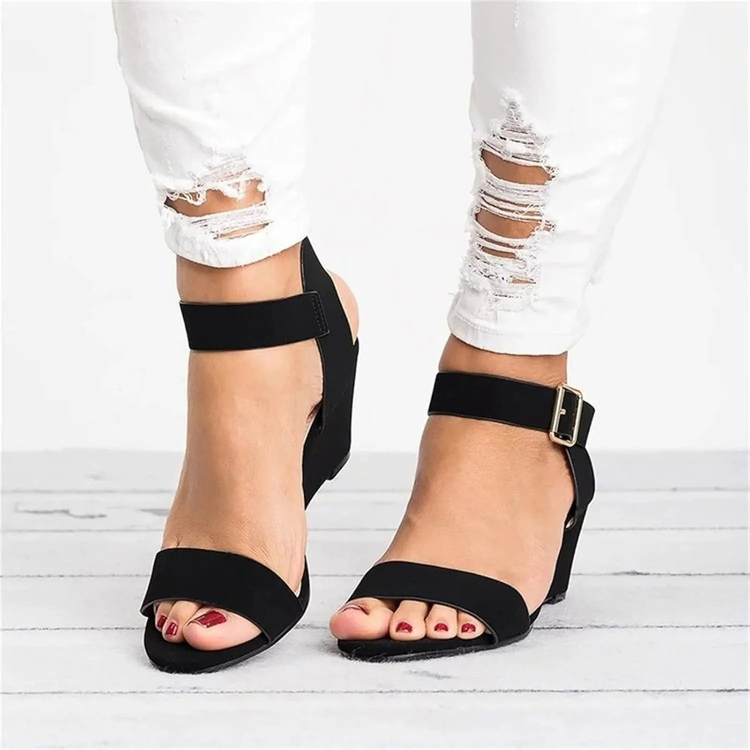 Ladmiple Wedge Sandals for Women Dressy Casual Summer Ankle Strap Open Toe Low Heel Platform Espadrilles Slip on Sandal