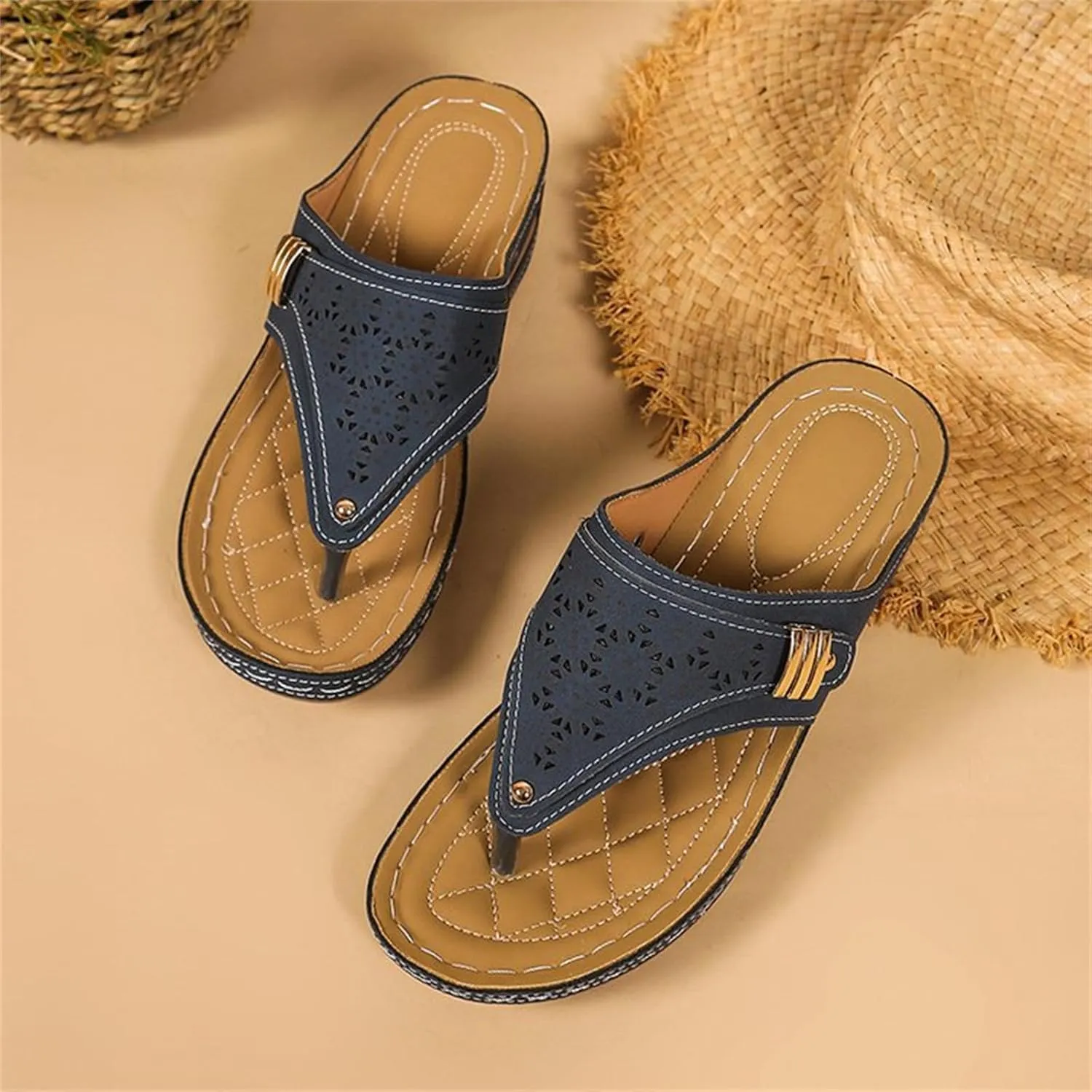 Ladmiple Womens Sandals Comfortable Dressy Arch Support Orthotic Slippers Open Toe Slides Summer Orthopedic Thong Flip Flops