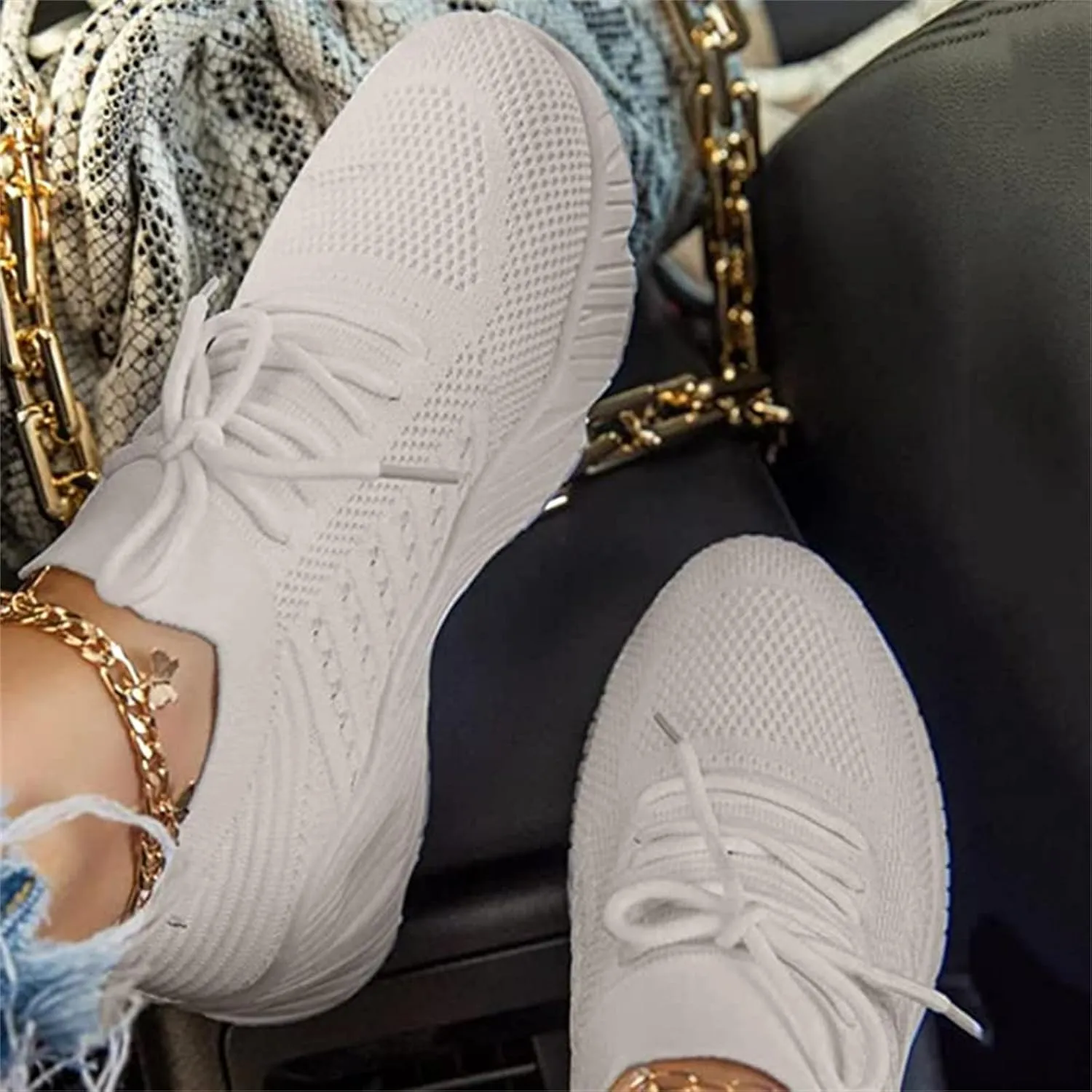 Ladmiple Womens Tennis Shoes Walking Casual Sneakers Knitted Mesh Lightweight Comfortable Slip Resistant Slip on Loafers