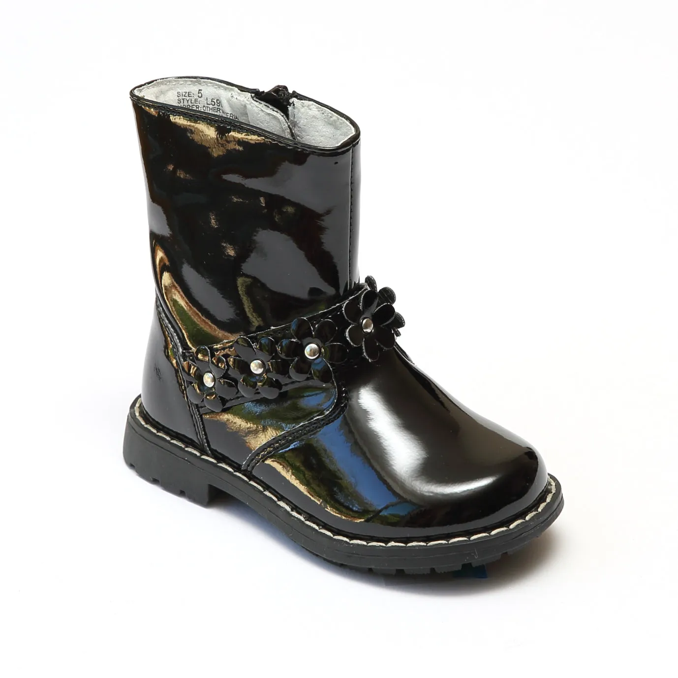 L'Amour Girls Moto Boots with Flower Accents
