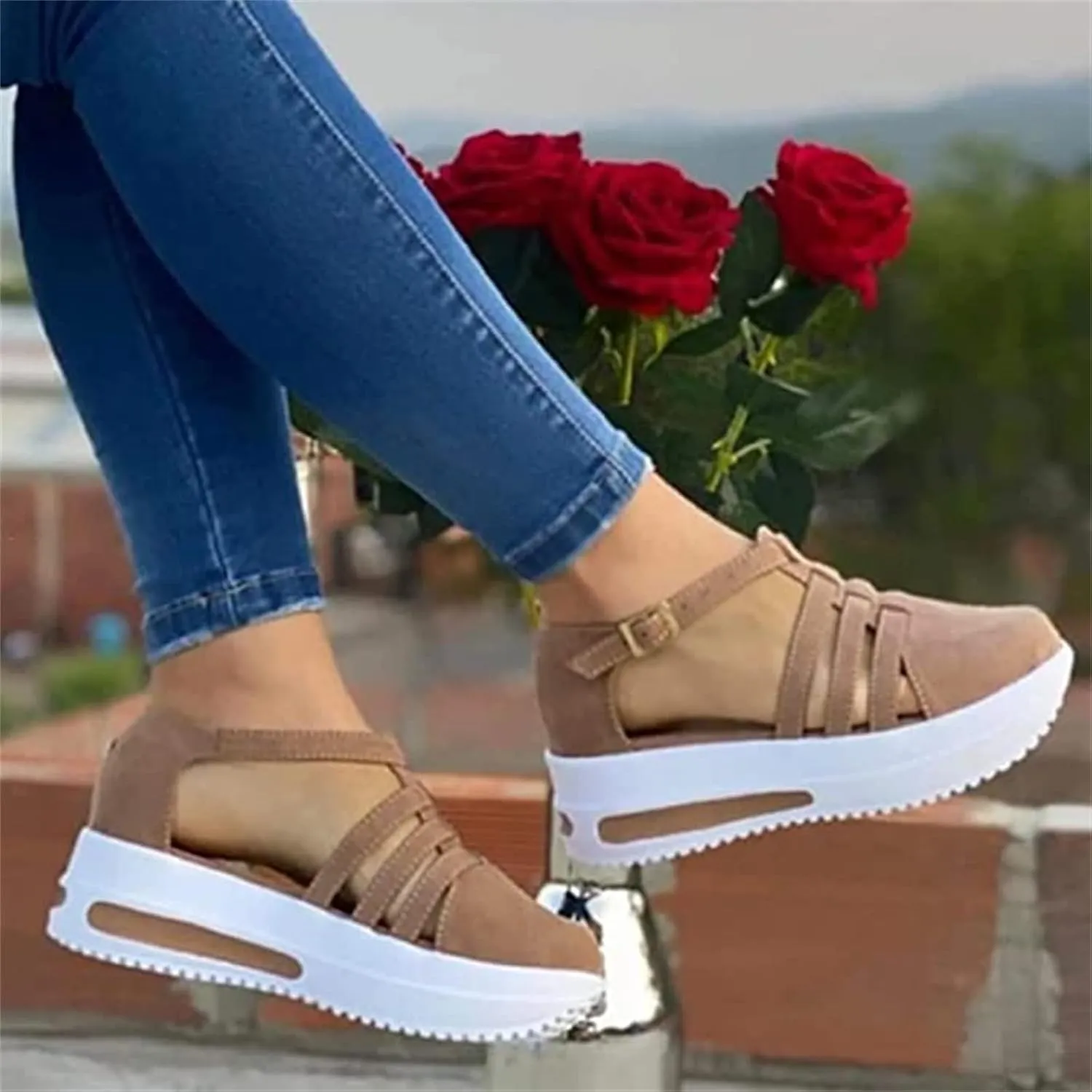 Lausiuoe Sneakers For Women Slip On Arch Support Walking Shoes Non Slip Fashion Casual Comfort Gym Sports Running Shoes