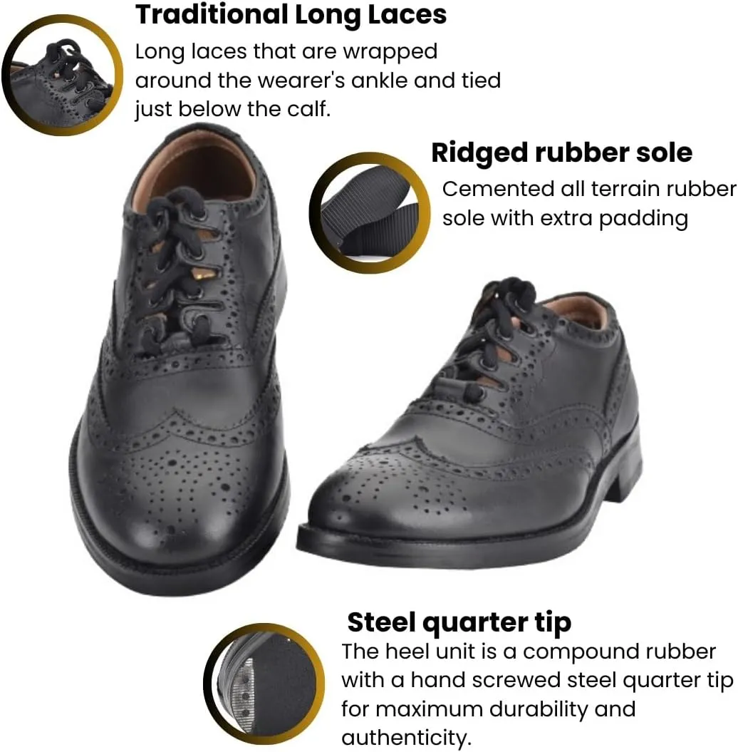 Leather Ghillie Brogue Kilt Shoes Traditional Scottish Piper and Highland Outfit Wedding Shoes Featuring Extra Long Laces & Leather Tassels - Sizes 7  15 Style - Comfort Piper Color - Black