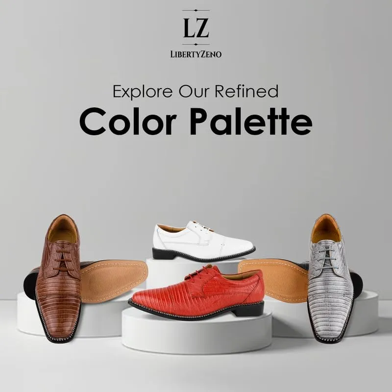 LIBERTYZENO Mens Lizard Print Genuine Leather Adults Lace Up Oxford Dress Shoes for Easter Gift