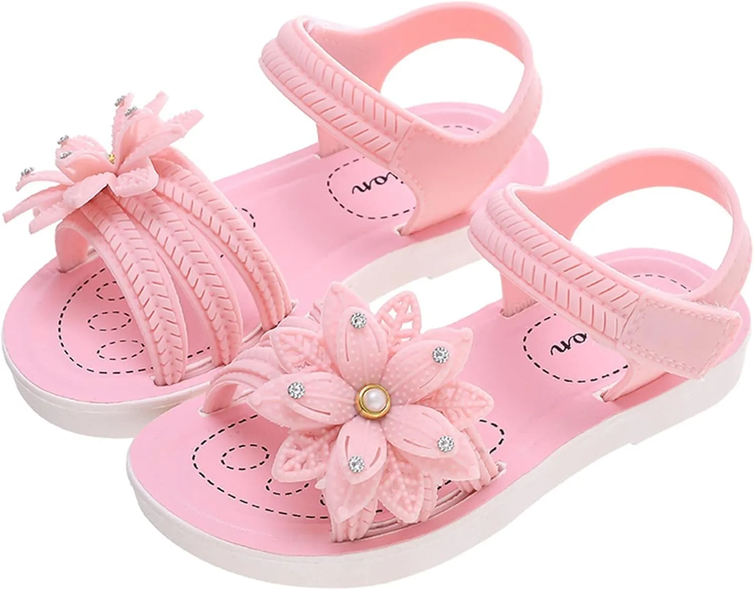 Little Girls Sandals Soft Sole Non Slip Comfortable Open Toe Flat Sandals with Flower Princess Bridesmaid Slides