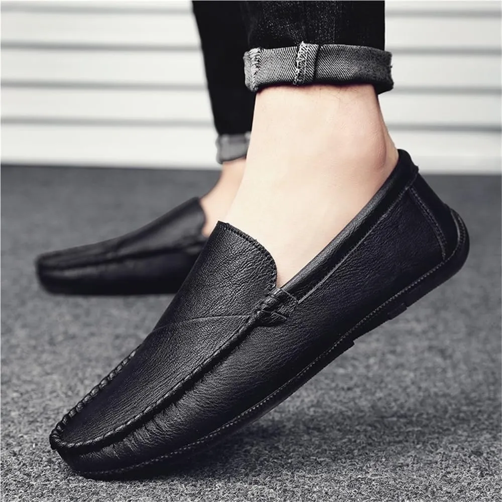 Loafers for Men Round Toe Vegan Leather Driving Style Loafer Flat Heel Resistant Anti-Slip Walking Slip-on
