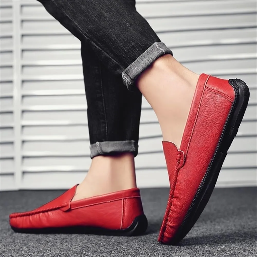 Loafers for Men Round Toe Vegan Leather Driving Style Loafer Flat Heel Resistant Anti-Slip Walking Slip-on