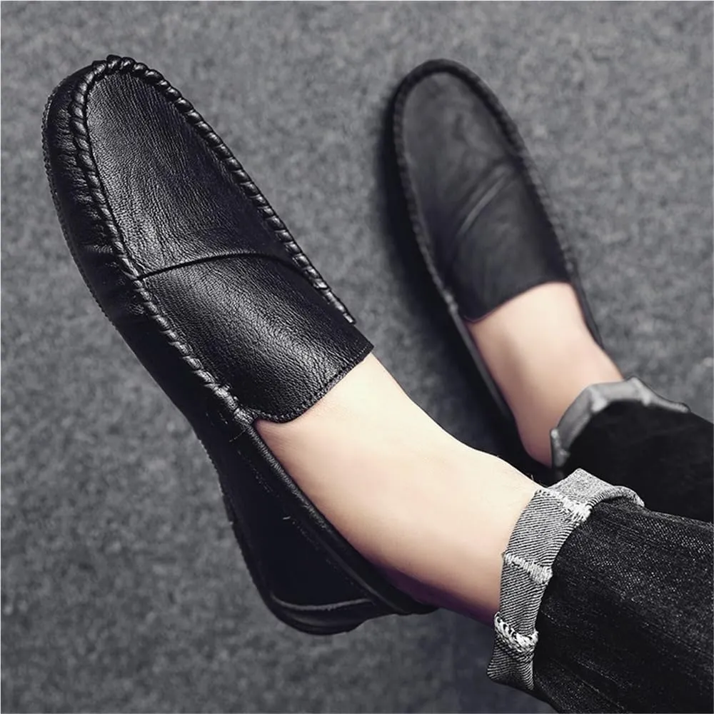 Loafers for Men Round Toe Vegan Leather Driving Style Loafer Flat Heel Resistant Anti-Slip Walking Slip-on