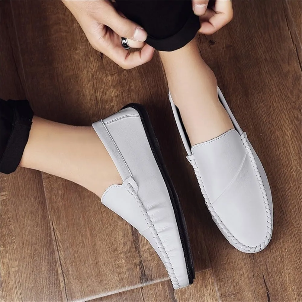 Loafers for Men Round Toe Vegan Leather Driving Style Loafer Flat Heel Resistant Anti-Slip Walking Slip-on