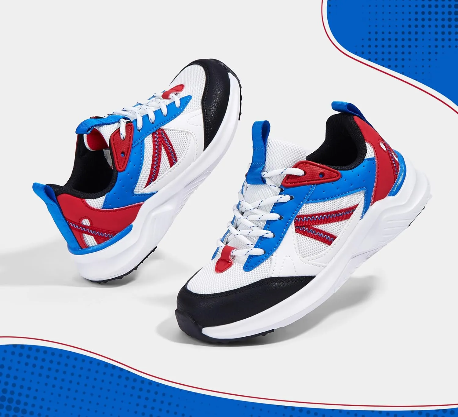 LUCKY STEP Kids Fashion Sneakers for Boys Girls Tennis Casual Athletic Running Shoes Breathable Lace-up Cushioned Trainers Walking Footwear Toddler