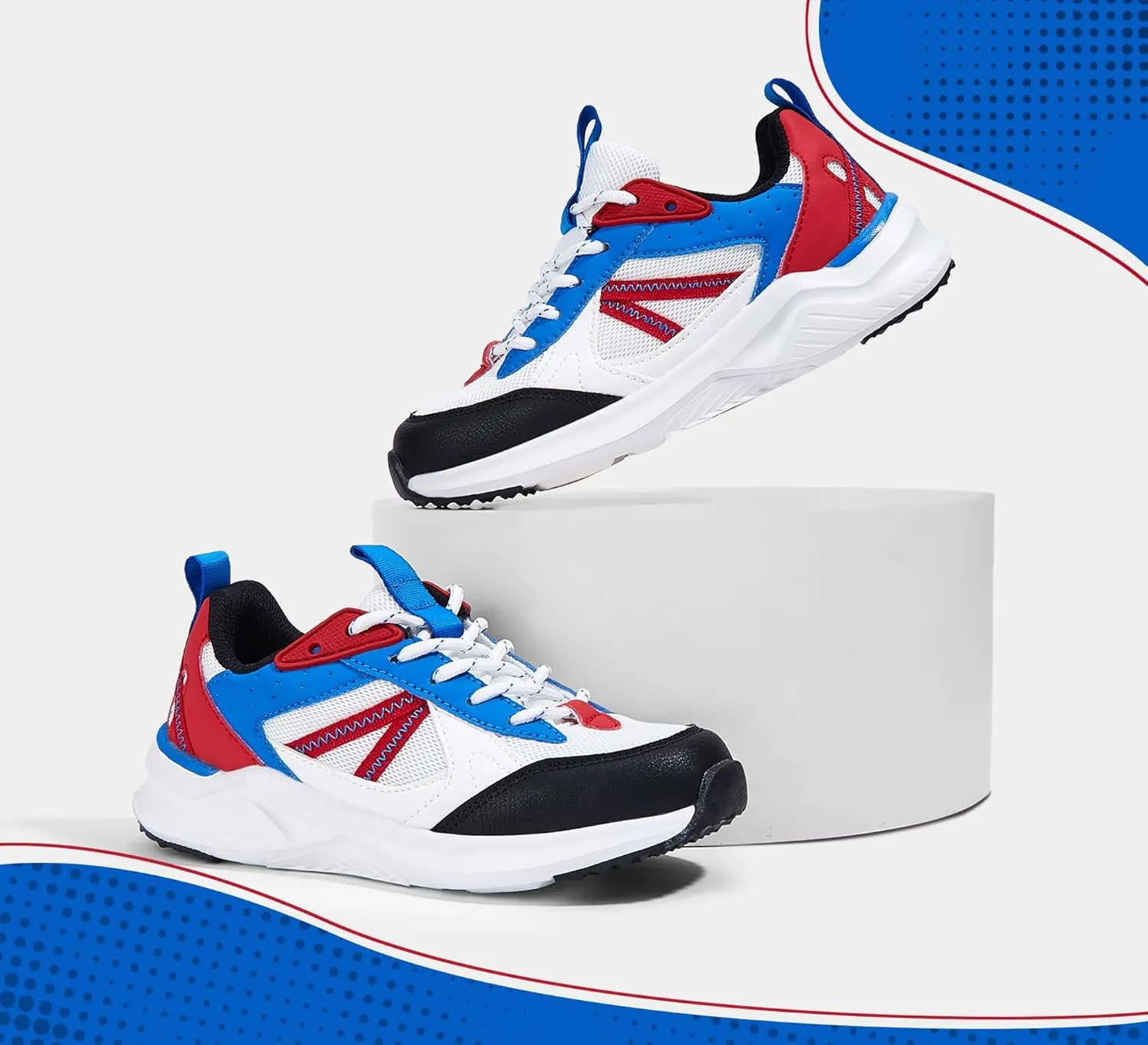 LUCKY STEP Kids Fashion Sneakers for Boys Girls Tennis Casual Athletic Running Shoes Breathable Lace-up Cushioned Trainers Walking Footwear Toddler
