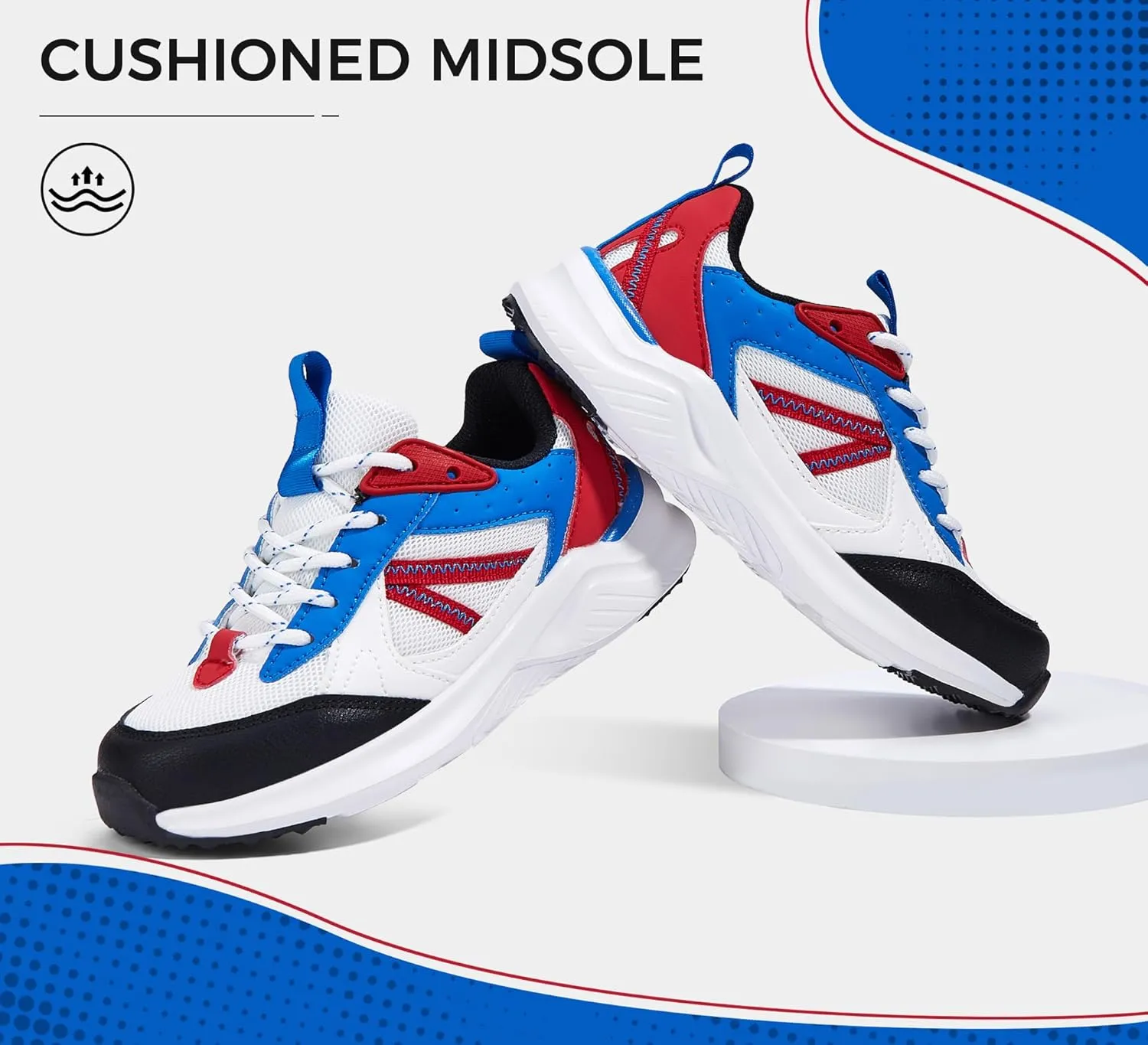 LUCKY STEP Kids Fashion Sneakers for Boys Girls Tennis Casual Athletic Running Shoes Breathable Lace-up Cushioned Trainers Walking Footwear Toddler