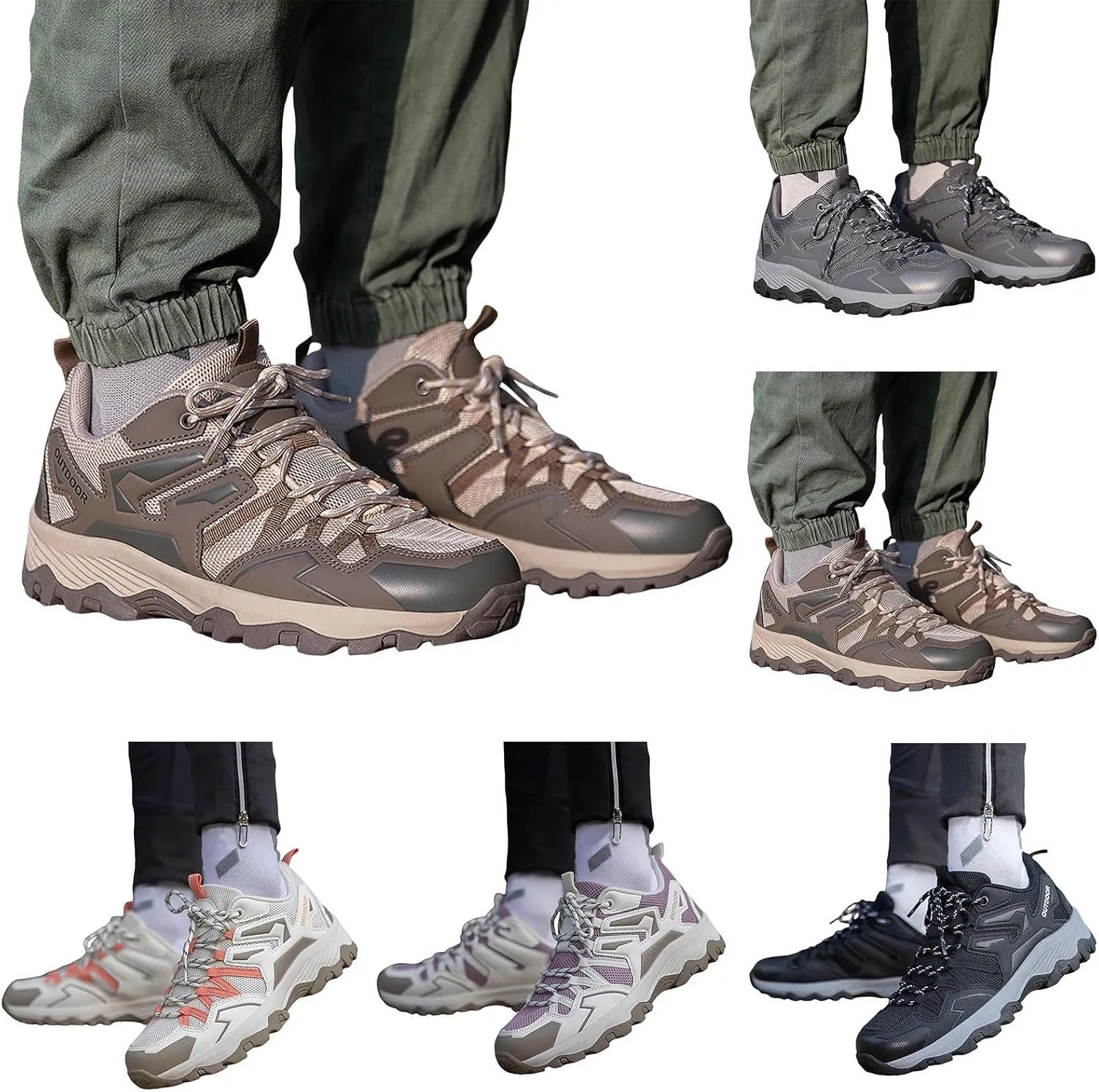Men's Sports Shoes Men Breathable Non Slip Runnig Shoe Leather Low-Top Hiking Lace Up Sneakers for Outdoor Climbing Trekking Camping Walking Daily Working