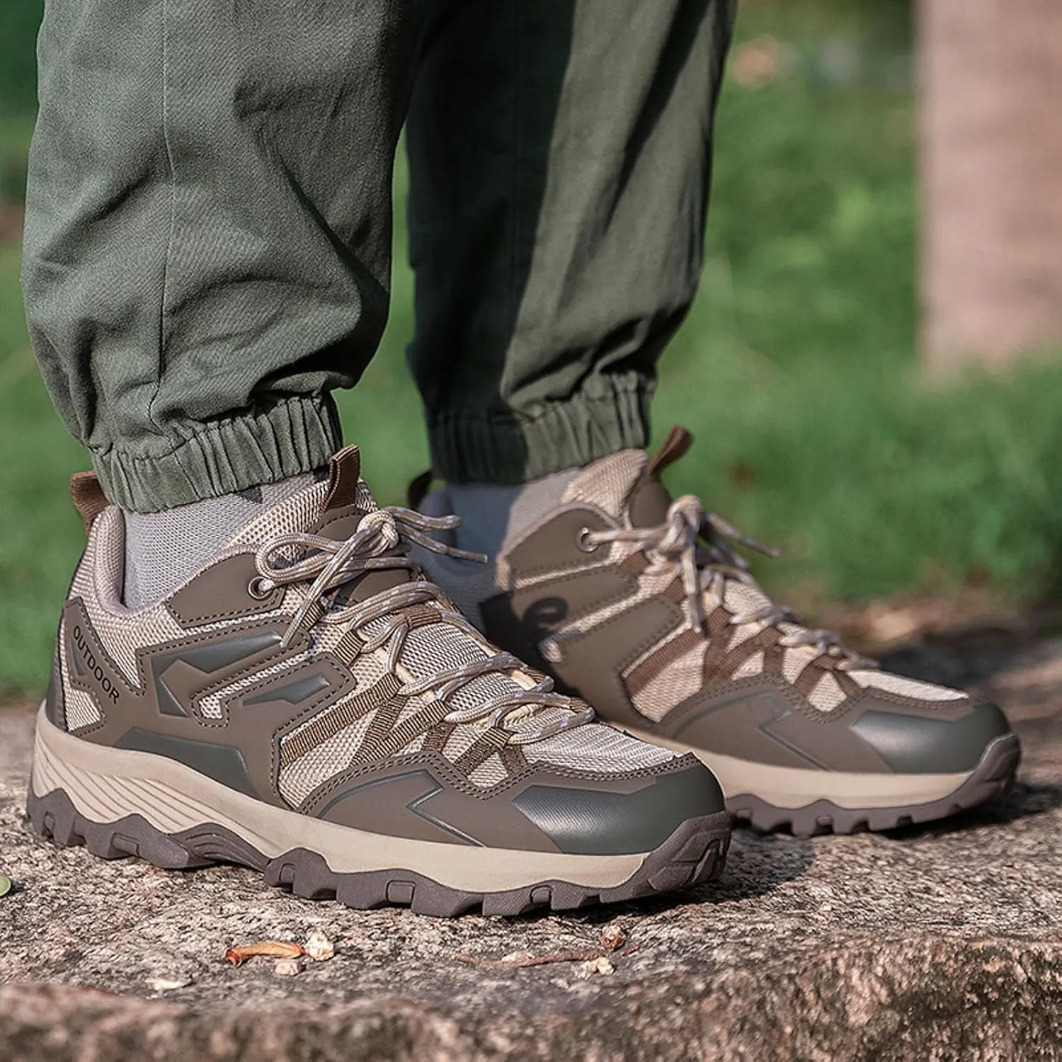 Men's Sports Shoes Men Breathable Non Slip Runnig Shoe Leather Low-Top Hiking Lace Up Sneakers for Outdoor Climbing Trekking Camping Walking Daily Working