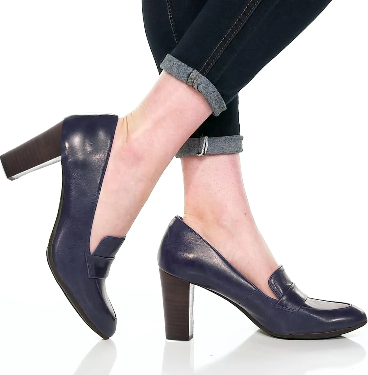 MOOMMO Women Chunky Block Heel Pumps Round Closed Toe Slip On Oxford Loafers Shoes High Heels Snakeskin Work Pump Suede Loafer for Office Ladies Classic Formal Business Professional 4-13 M US