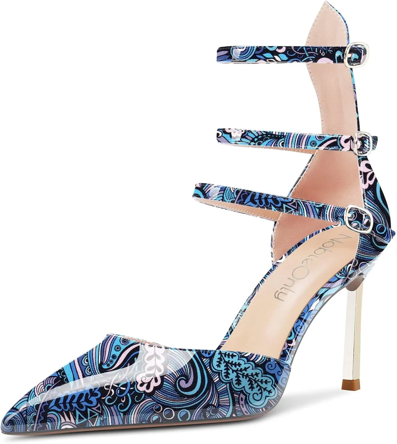 NobleOnly Women High Heel Pointed Toe Two-Piece Ankle Strap Pumps Buckle Prom Casual Sexy Dress Shoes 3.3 Inches Heels