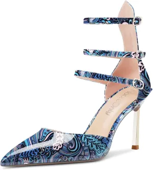 NobleOnly Women High Heel Pointed Toe Two-Piece Ankle Strap Pumps Buckle Prom Casual Sexy Dress Shoes 3.3 Inches Heels