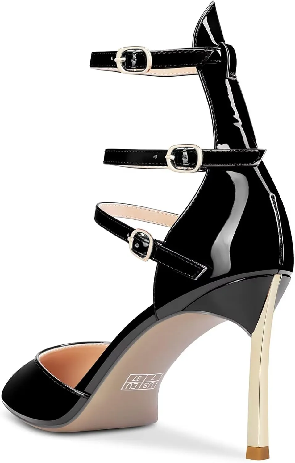 NobleOnly Women High Heel Pointed Toe Two-Piece Ankle Strap Pumps Buckle Prom Casual Sexy Dress Shoes 3.3 Inches Heels