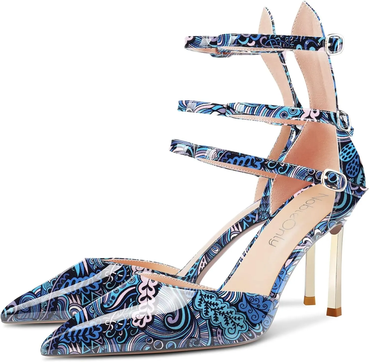 NobleOnly Women High Heel Pointed Toe Two-Piece Ankle Strap Pumps Buckle Prom Casual Sexy Dress Shoes 3.3 Inches Heels