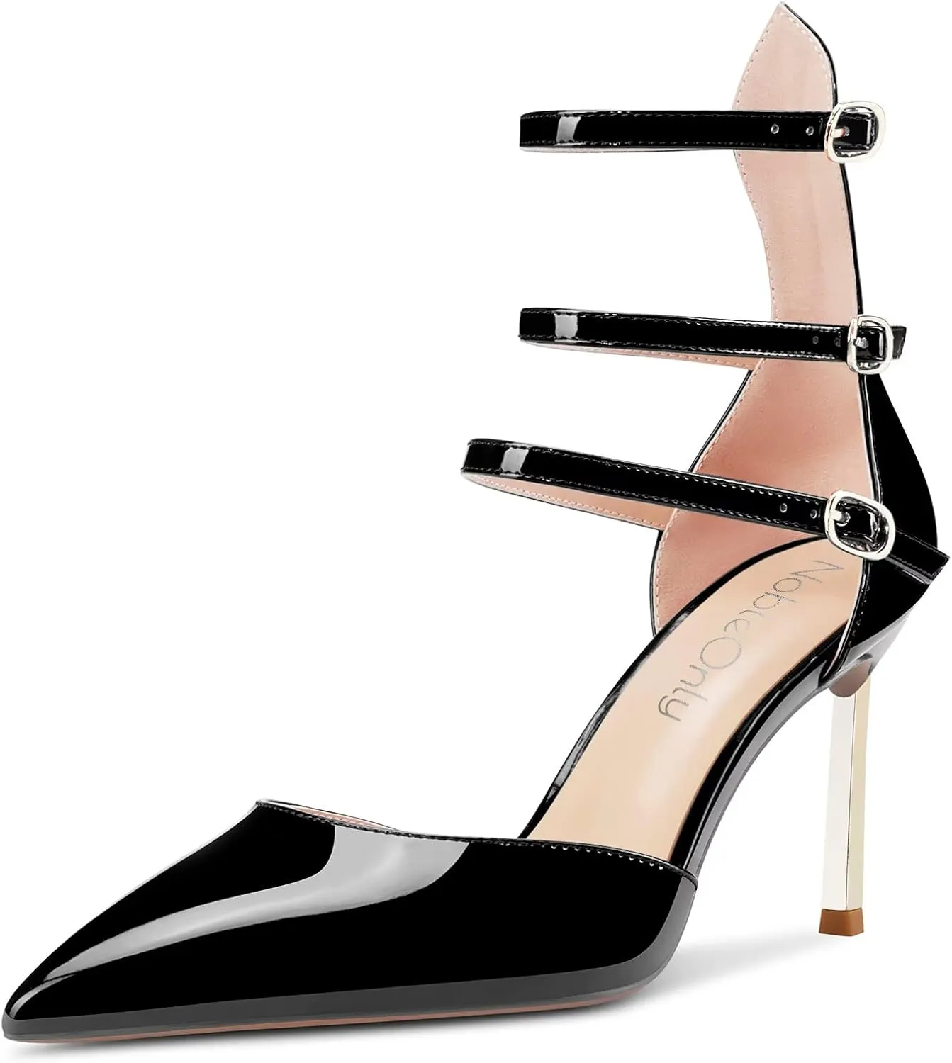 NobleOnly Women High Heel Pointed Toe Two-Piece Ankle Strap Pumps Buckle Prom Casual Sexy Dress Shoes 3.3 Inches Heels