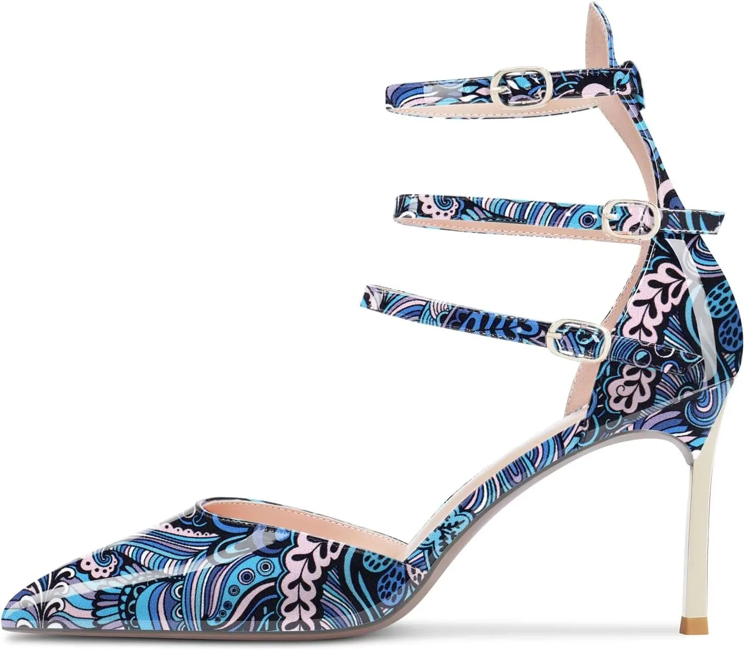 NobleOnly Women High Heel Pointed Toe Two-Piece Ankle Strap Pumps Buckle Prom Casual Sexy Dress Shoes 3.3 Inches Heels