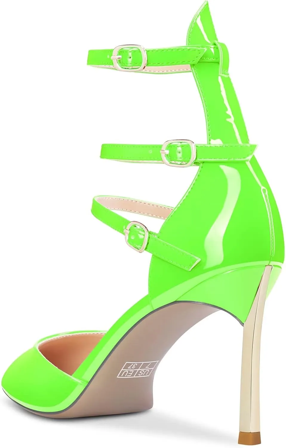 NobleOnly Women High Heel Pointed Toe Two-Piece Ankle Strap Pumps Buckle Prom Casual Sexy Dress Shoes 3.3 Inches Heels