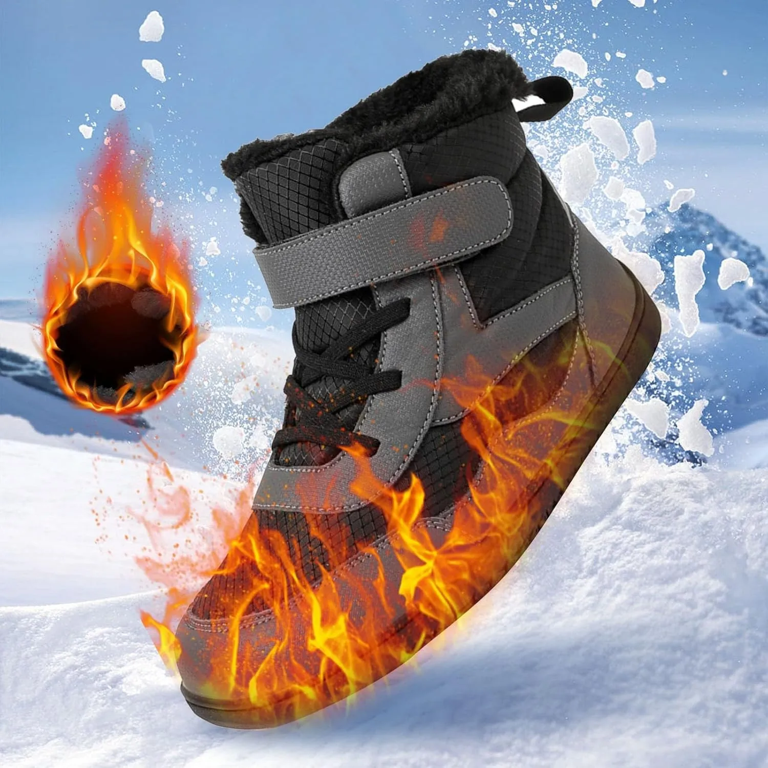 Open Toe Fuzzy Snow Booties For Boys Kids Childrens Leather Flat Non Slip Shoes Outdoor Running Warm Lightweight Boots