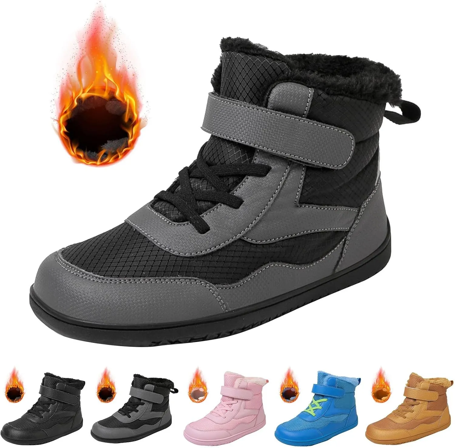 Open Toe Fuzzy Snow Booties For Boys Kids Childrens Leather Flat Non Slip Shoes Outdoor Running Warm Lightweight Boots