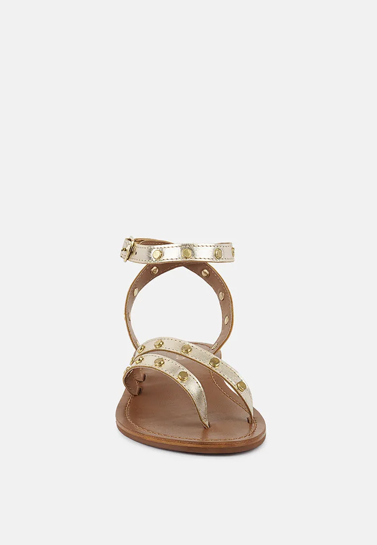 OPRAH Studs Embellished Flat Sandals in Gold