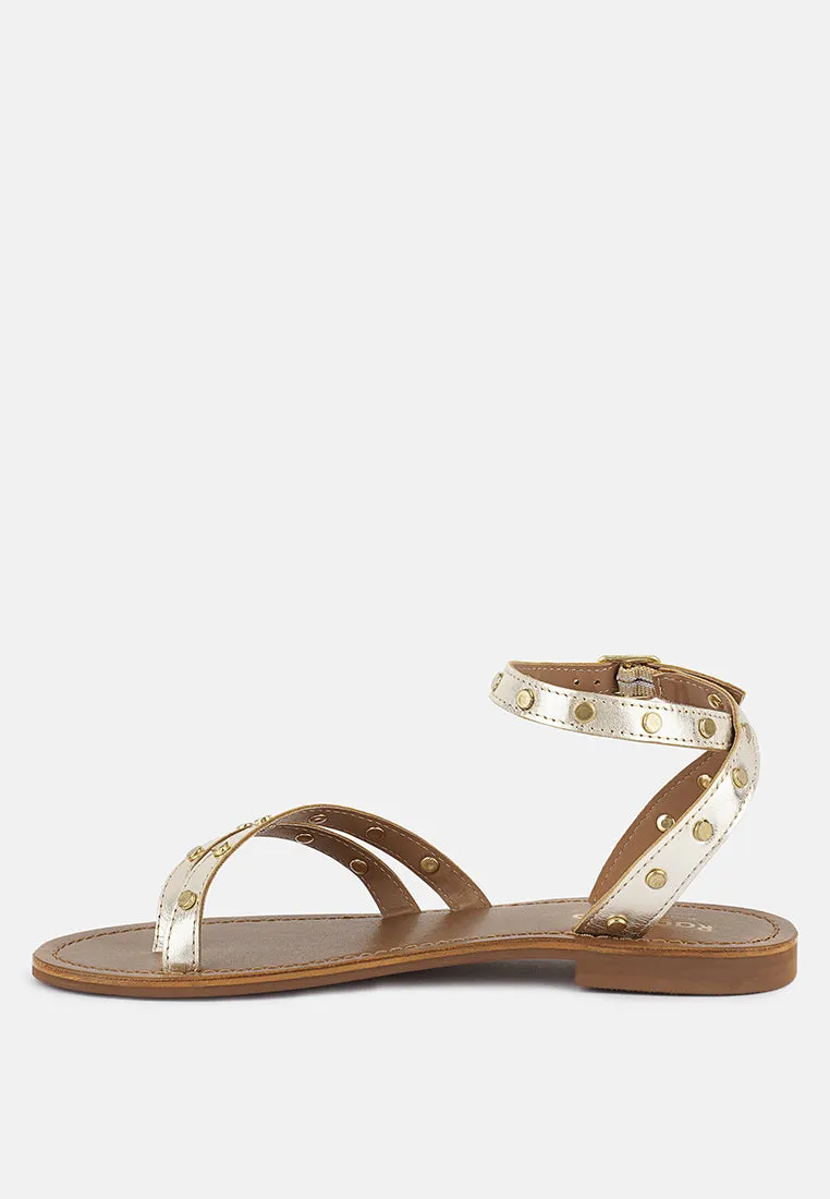 OPRAH Studs Embellished Flat Sandals in Gold