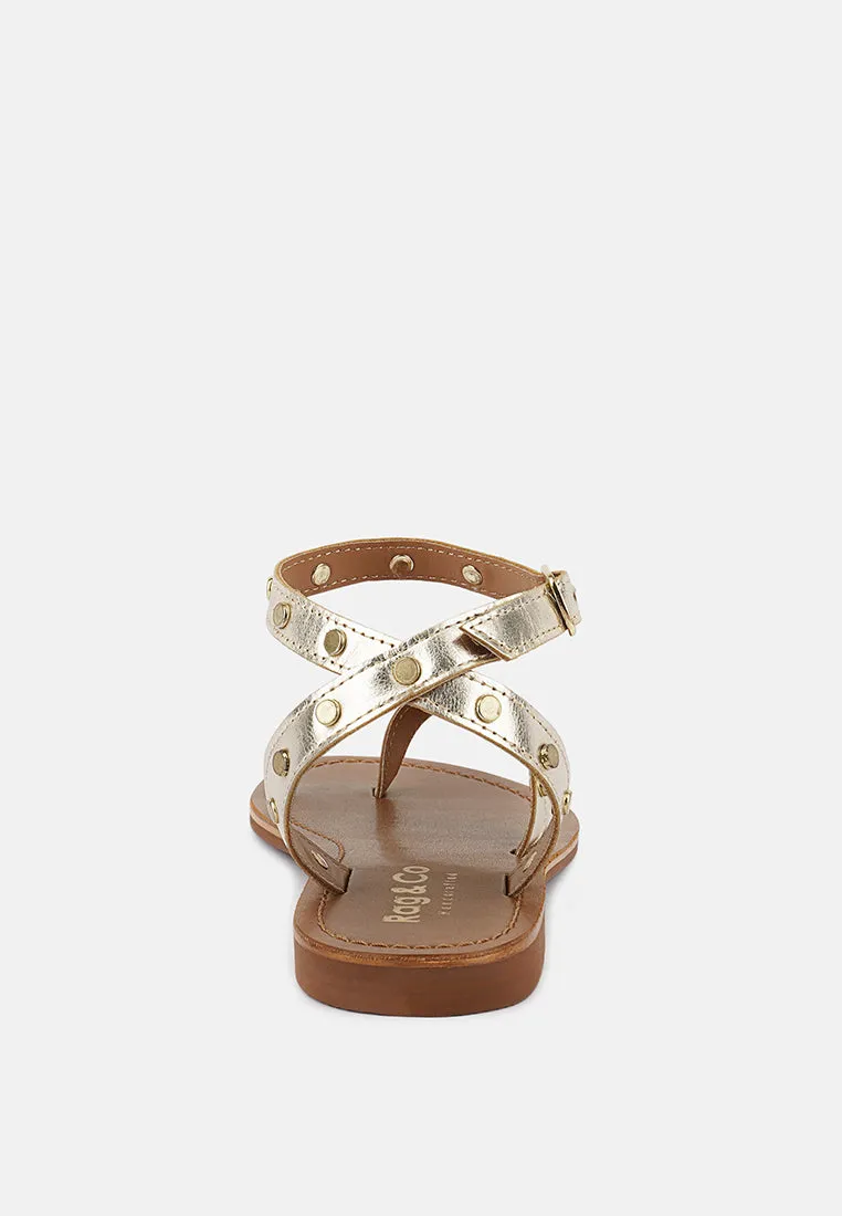 OPRAH Studs Embellished Flat Sandals in Gold
