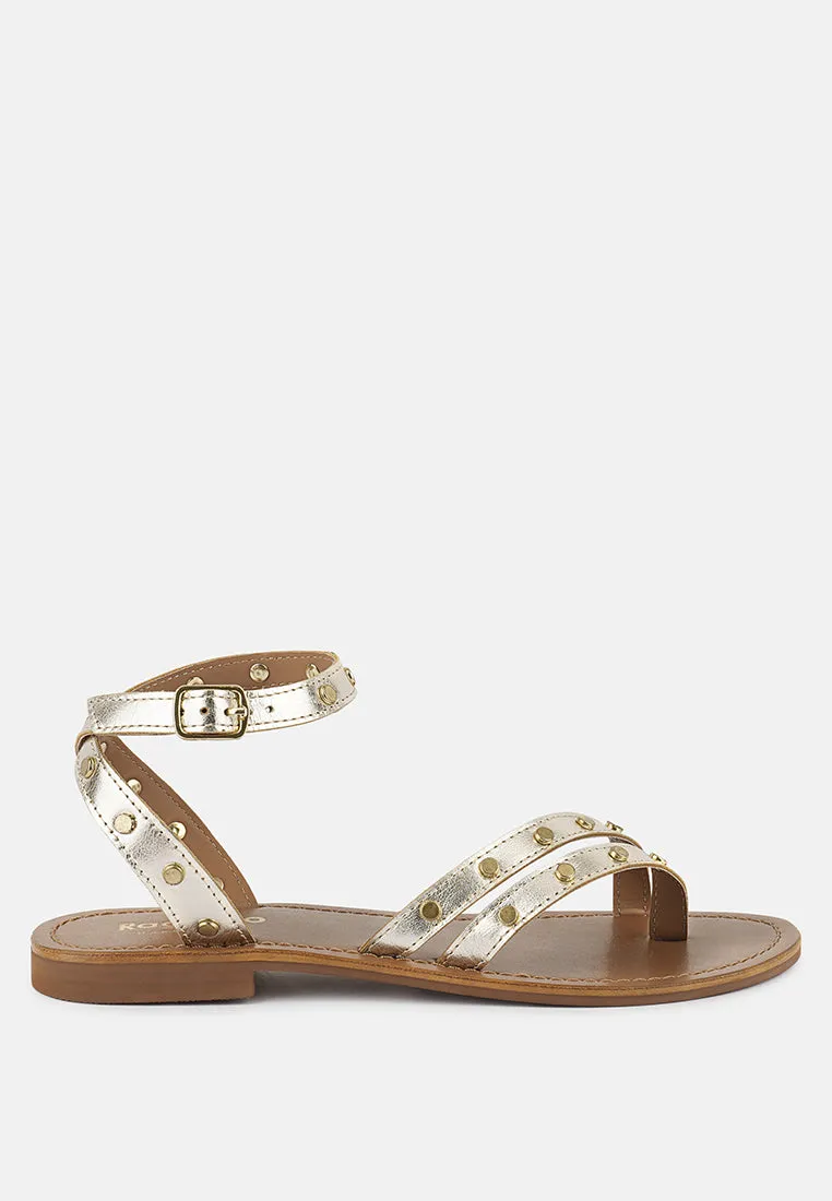 OPRAH Studs Embellished Flat Sandals in Gold