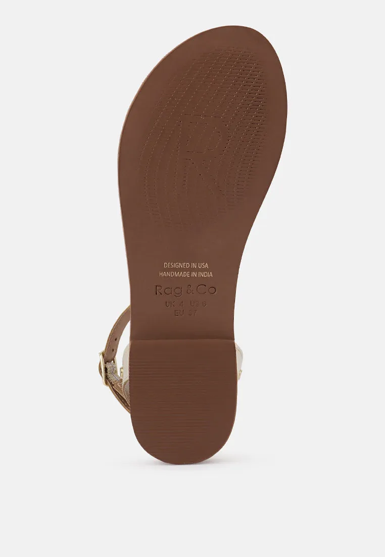 OPRAH Studs Embellished Flat Sandals in Gold
