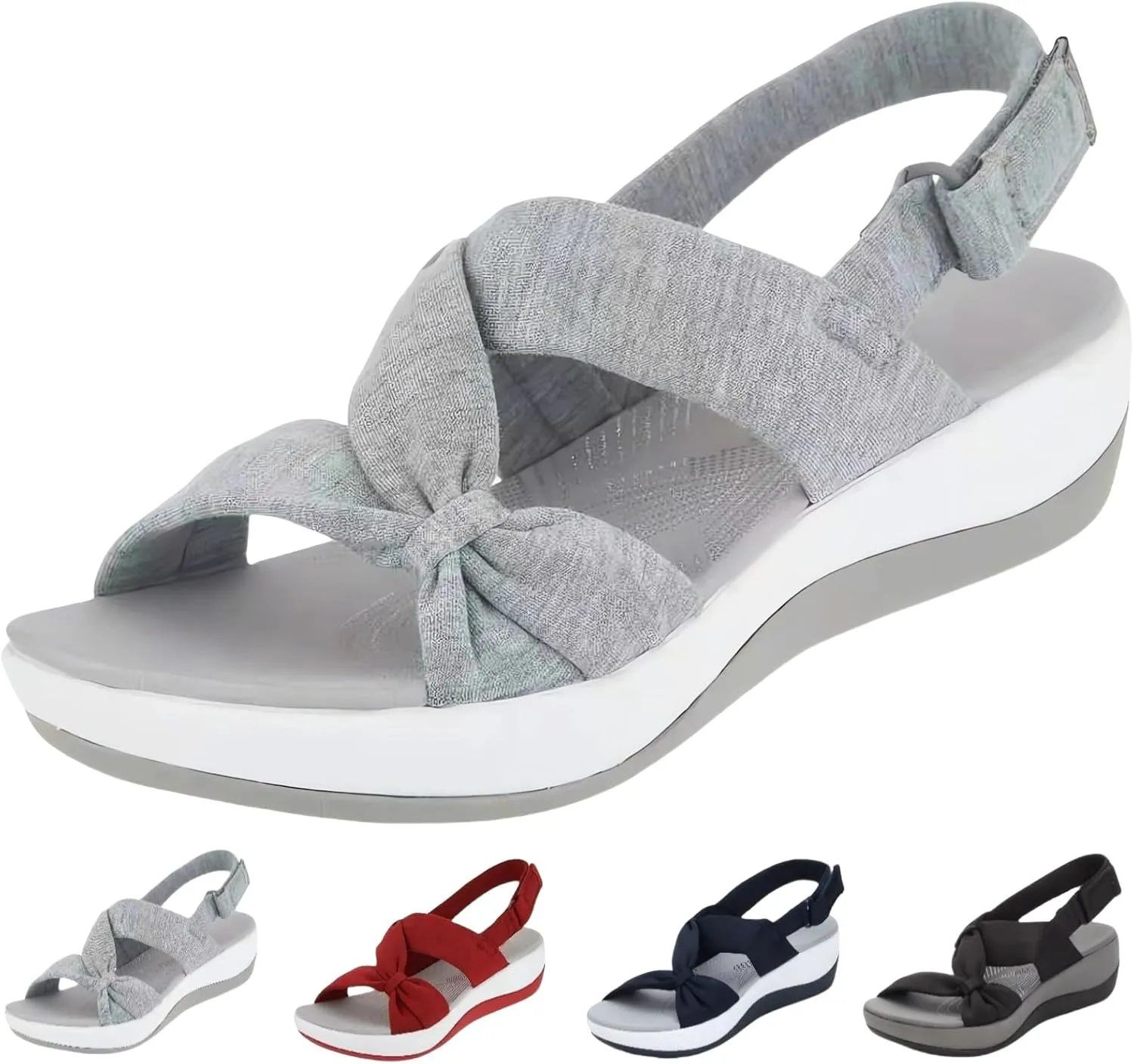 Orthopedic Sandals for Women Summer Womens Flat Sandals Wide Width Arch Support Sandal, Adjusting Ankle Strap Slip on Shoes Fashion Bow Strappy Beach Walking Shoes