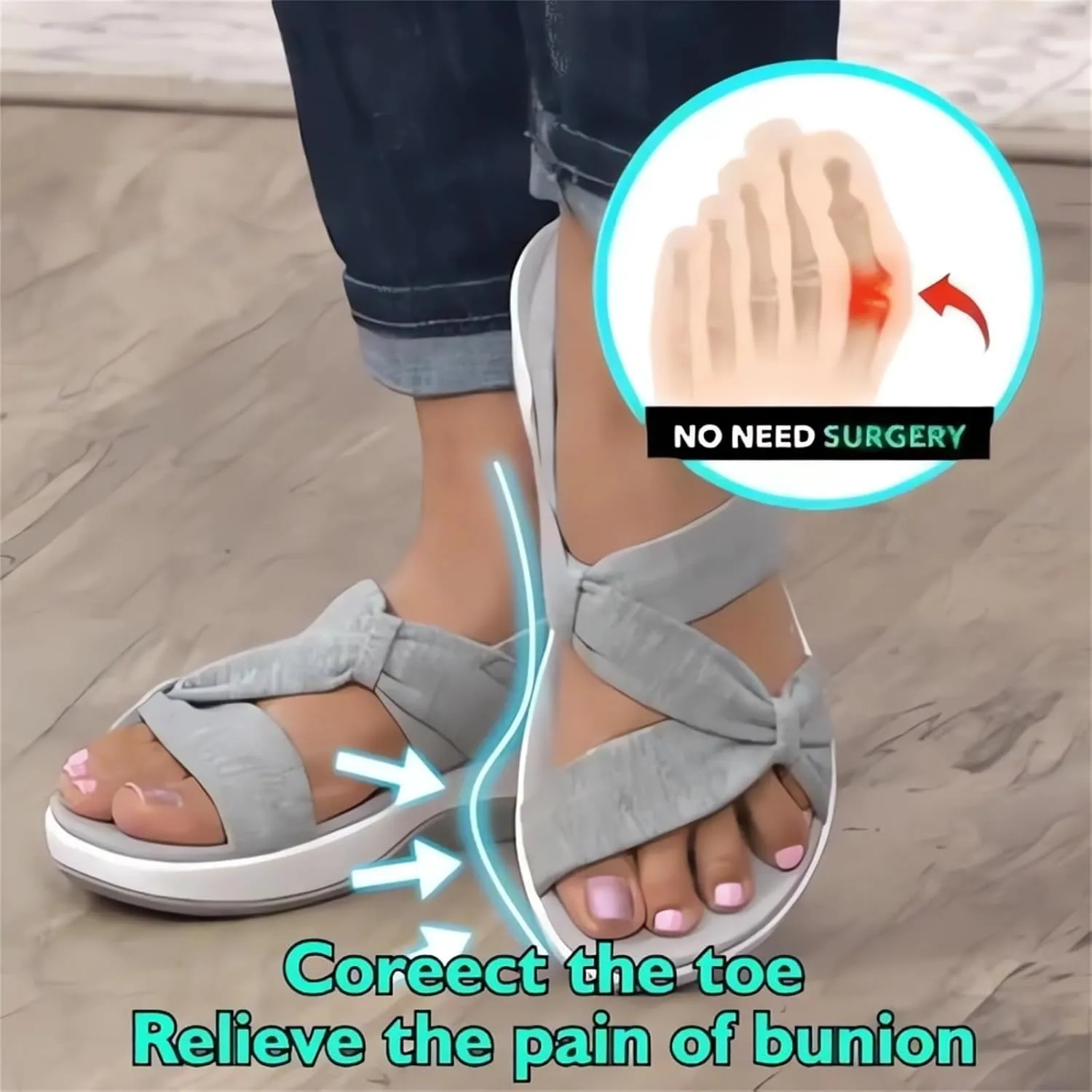 Orthopedic Sandals for Women Summer Womens Flat Sandals Wide Width Arch Support Sandal, Adjusting Ankle Strap Slip on Shoes Fashion Bow Strappy Beach Walking Shoes