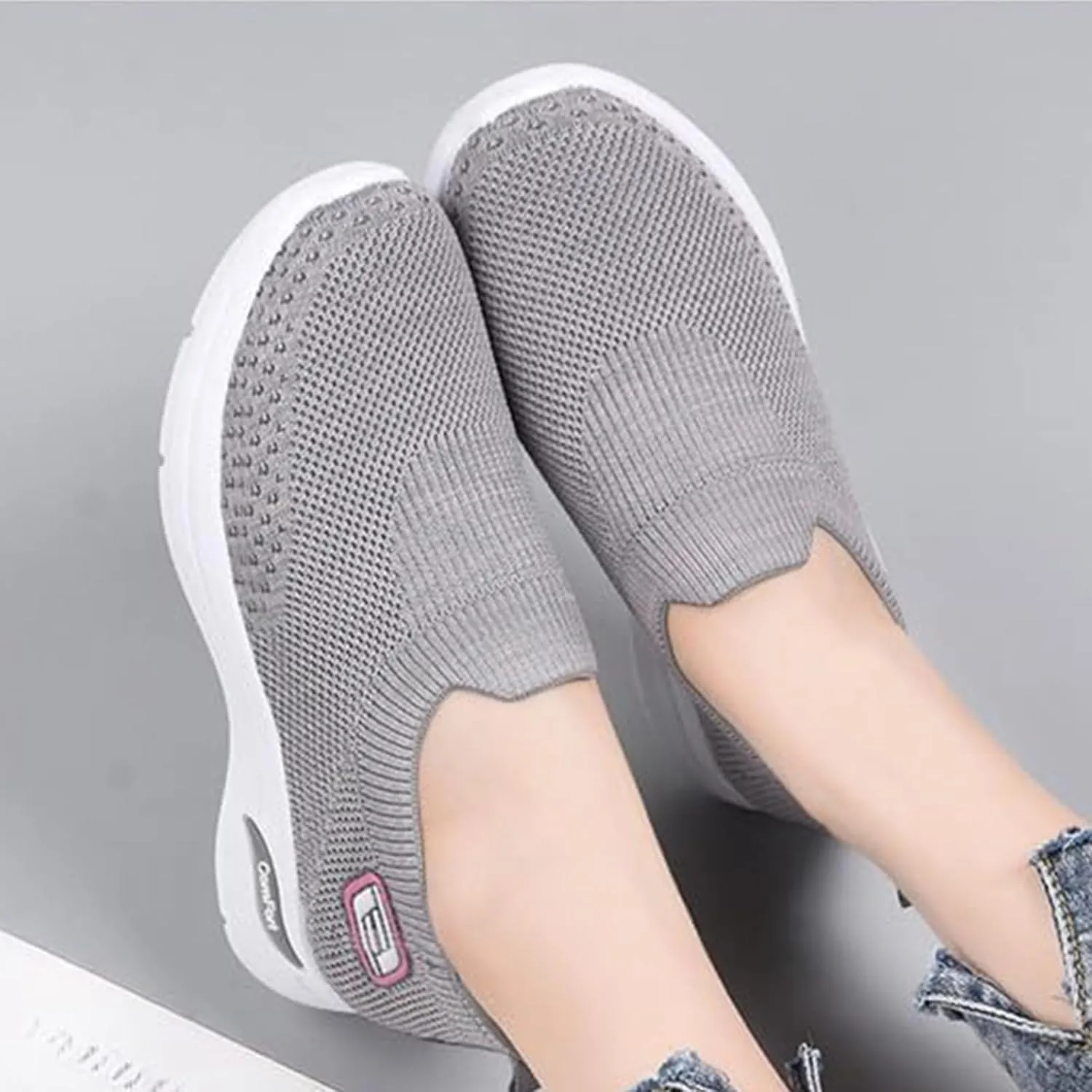 Orthopedic Sneakers for Women Comfort Wear Slip On Walking Shoes Orthowear Ortho Stretch Cushion Shoe Breathable Mesh Orthopedic Sneakers with Arch Support Comfortable