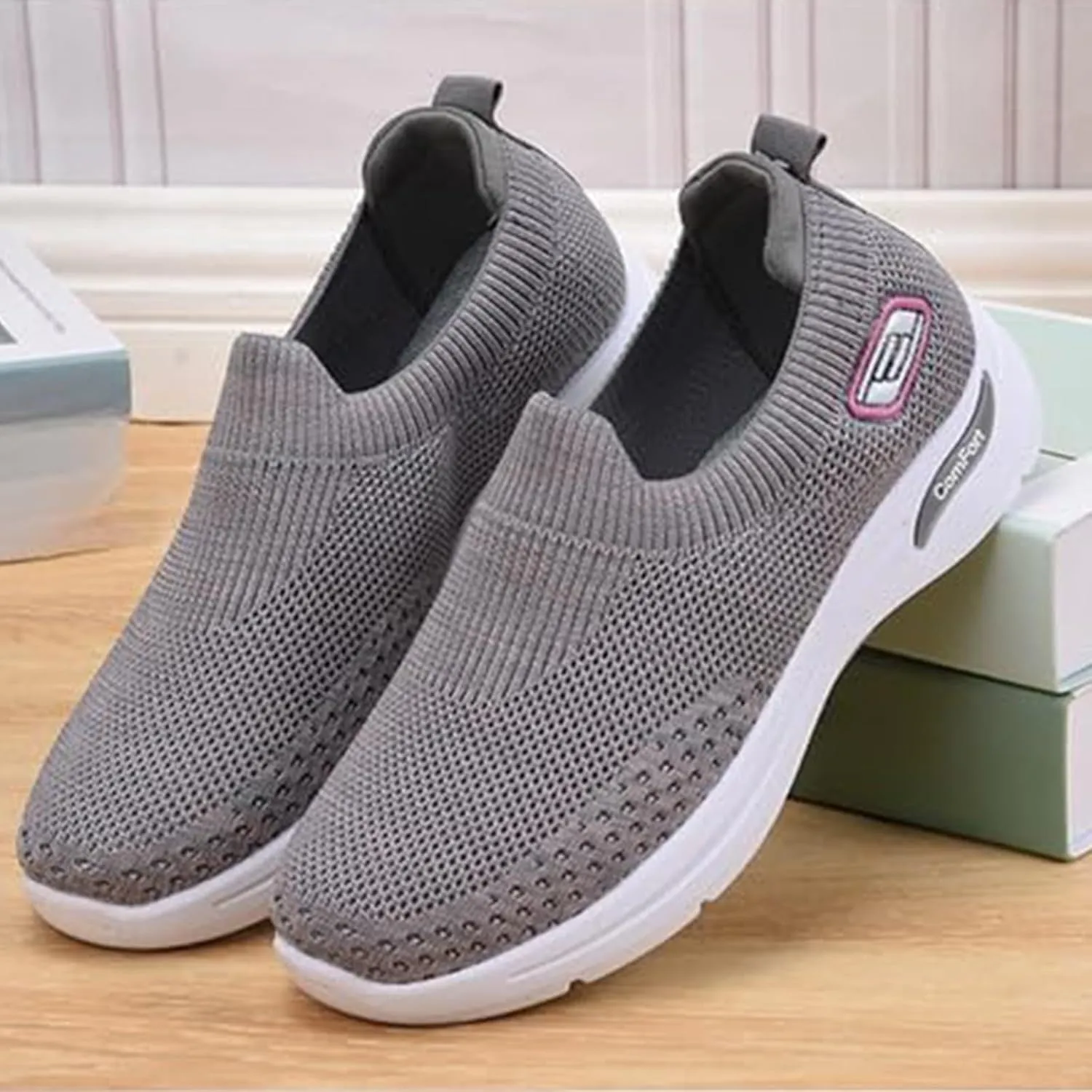 Orthopedic Sneakers for Women Comfort Wear Slip On Walking Shoes Orthowear Ortho Stretch Cushion Shoe Breathable Mesh Orthopedic Sneakers with Arch Support Comfortable