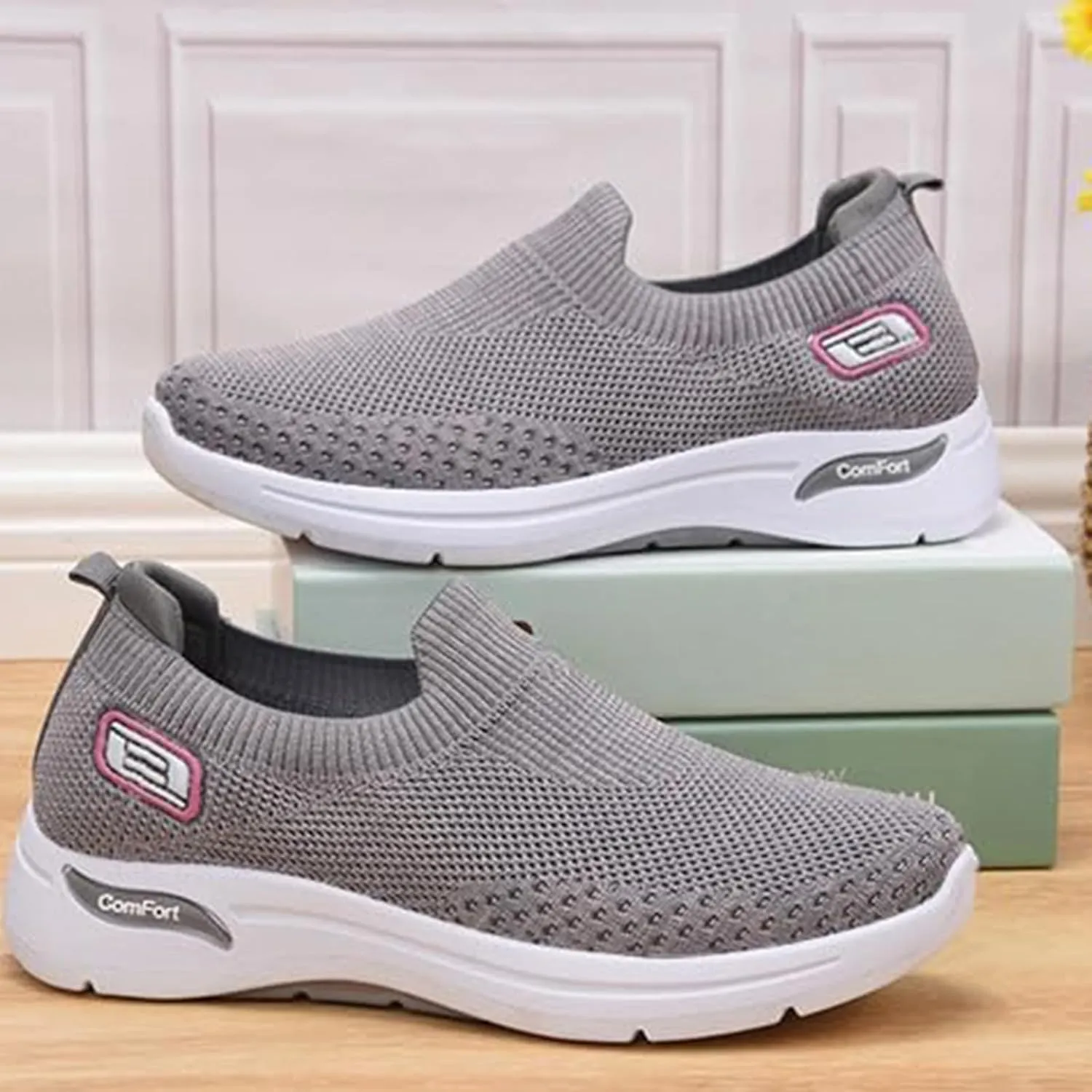 Orthopedic Sneakers for Women Comfort Wear Slip On Walking Shoes Orthowear Ortho Stretch Cushion Shoe Breathable Mesh Orthopedic Sneakers with Arch Support Comfortable