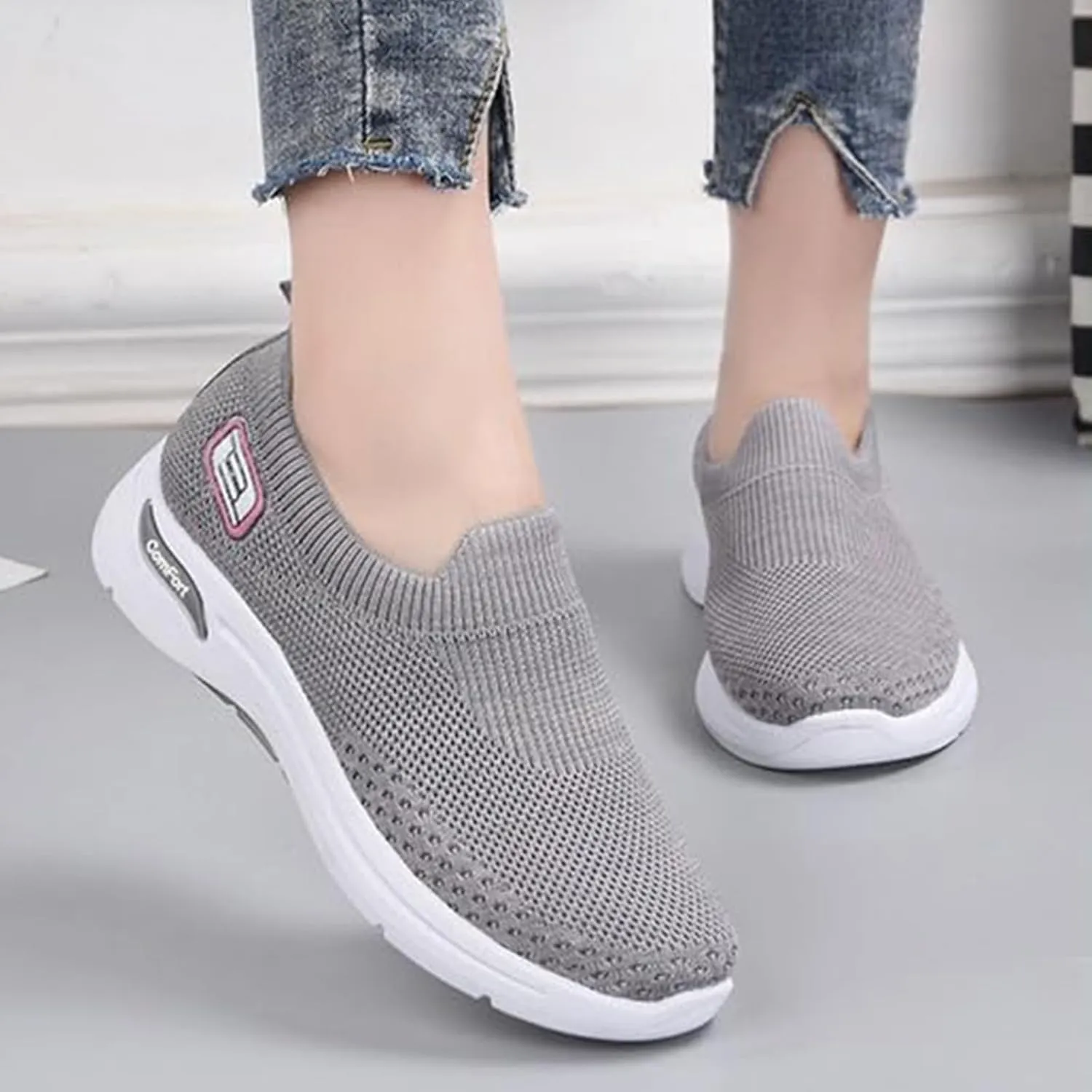 Orthopedic Sneakers for Women Comfort Wear Slip On Walking Shoes Orthowear Ortho Stretch Cushion Shoe Breathable Mesh Orthopedic Sneakers with Arch Support Comfortable