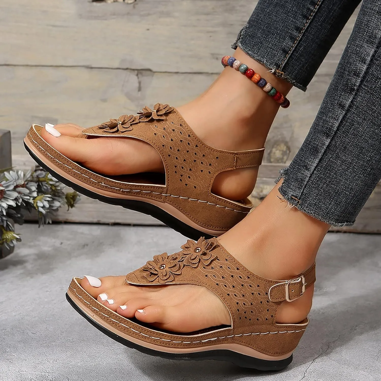 Orthopedic Summer Sandals for Women with Arch Support Walking Shoes Comfortable Adjustable Straps Lightweight Beach Casual Outdoor Plantar Fasciitis Relief