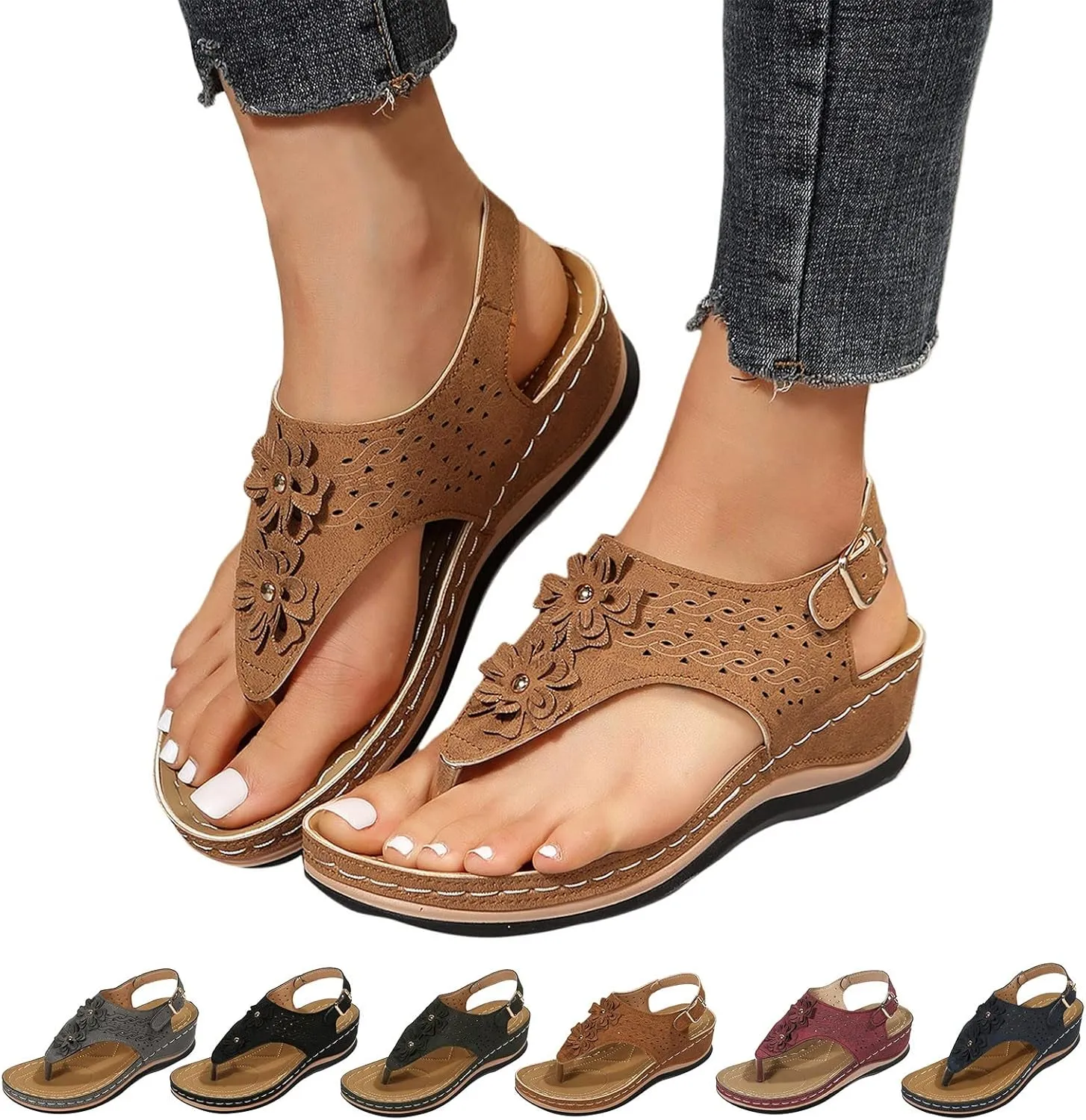 Orthopedic Summer Sandals for Women with Arch Support Walking Shoes Comfortable Adjustable Straps Lightweight Beach Casual Outdoor Plantar Fasciitis Relief