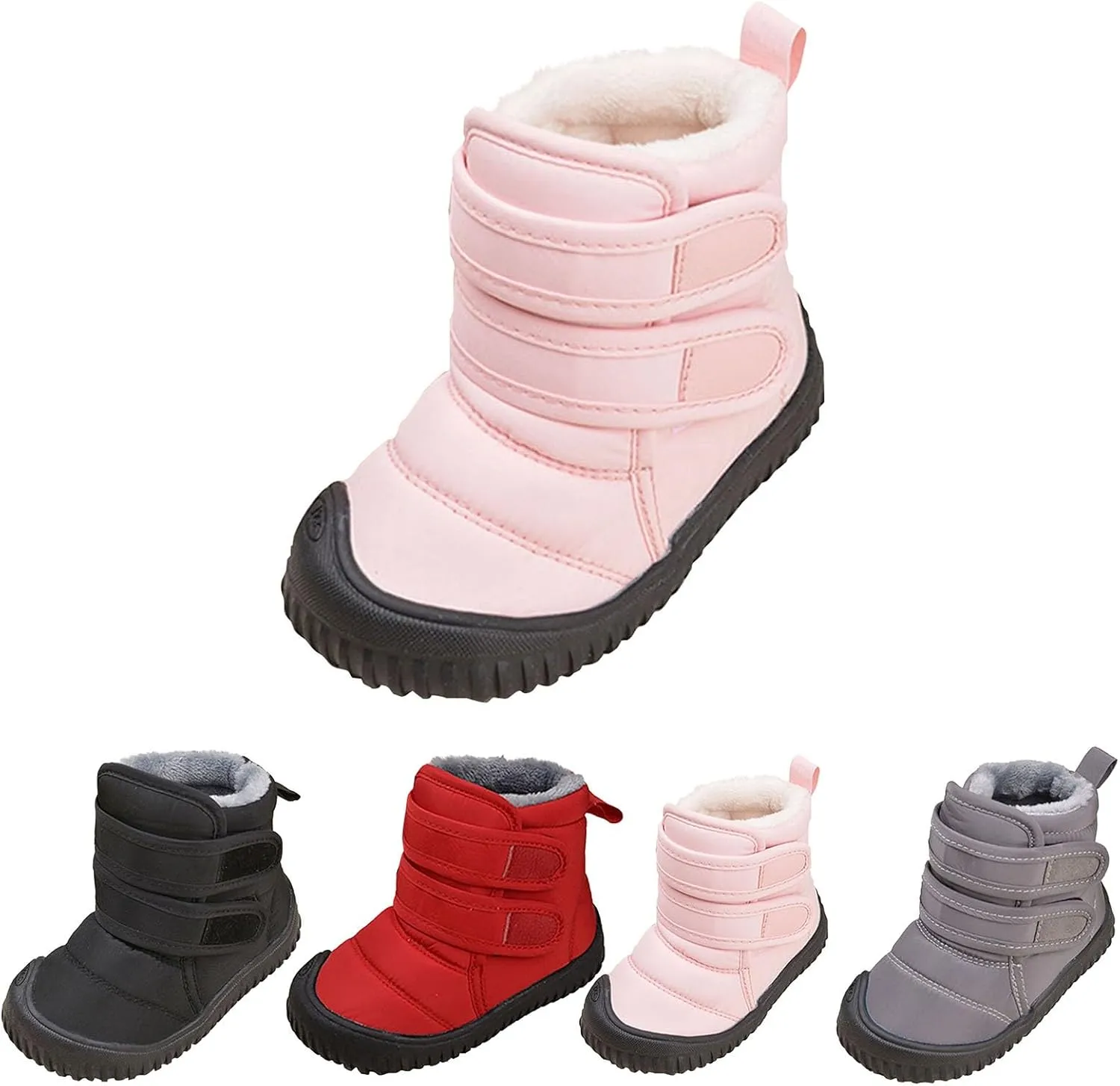 Padded Fuzzy Snow Booties For Boys Kids Open Toe Loafers Winter Ski Shoes Toddler Chunky Sole Non Slip Warm Shoes