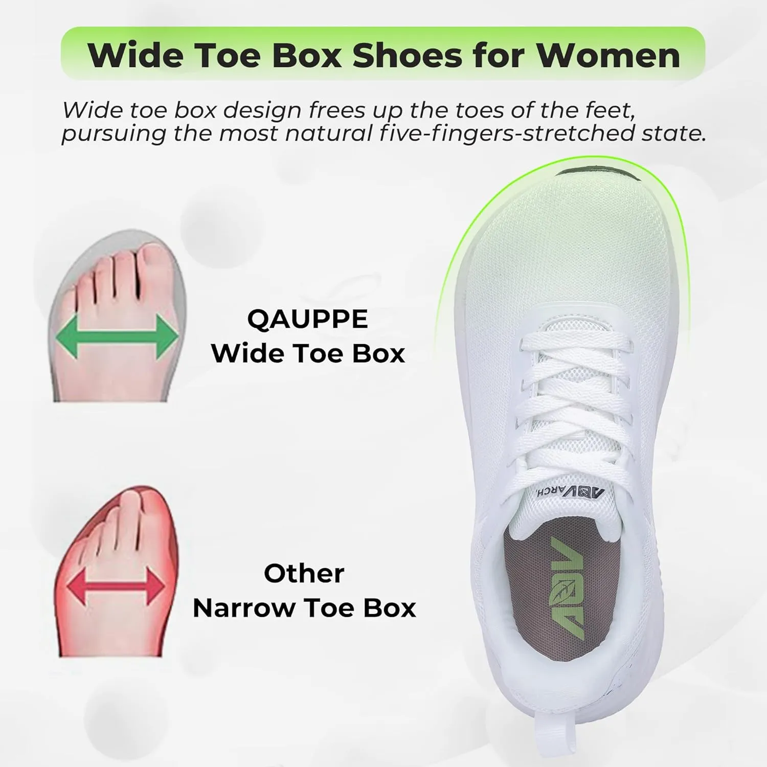 QAUPPE Wide Toe Box Shoes Women Arch Support Walking Sneakers Tennis Sneakers Orthotic Plantar Fasciitis Shoes US 6-11