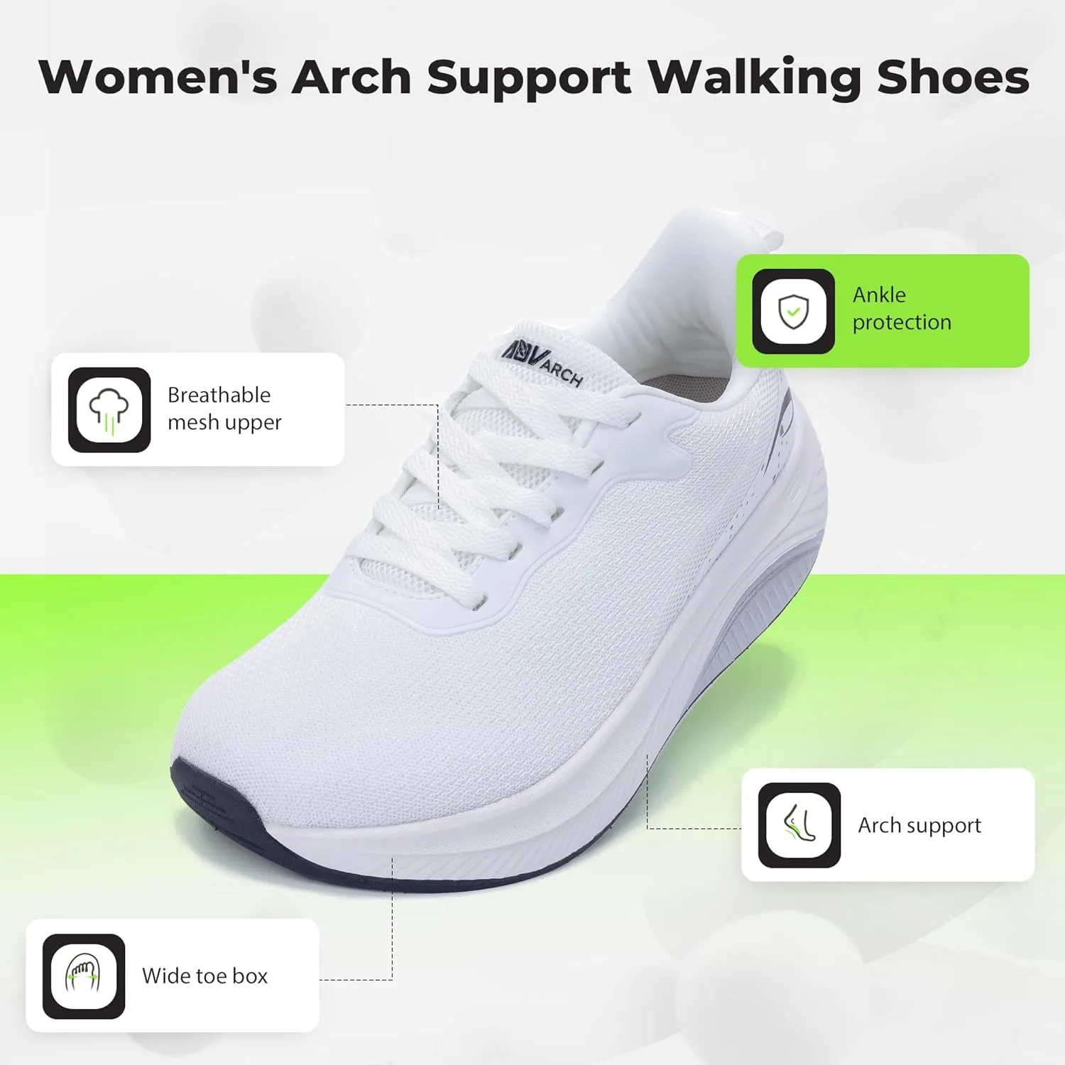 QAUPPE Wide Toe Box Shoes Women Arch Support Walking Sneakers Tennis Sneakers Orthotic Plantar Fasciitis Shoes US 6-11